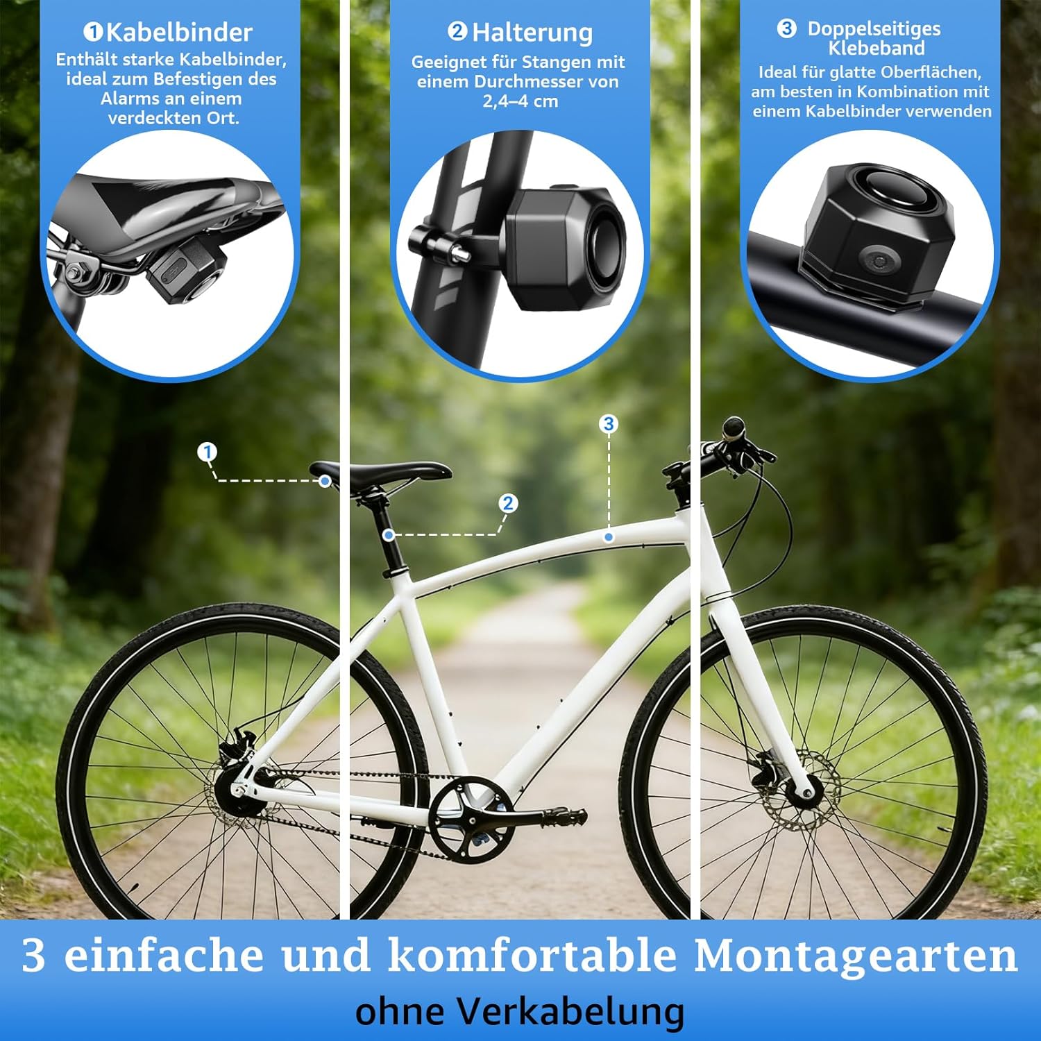 Thumbnail 5 de NineLeaf Fahrrad-Alarmanlage mit USB & Halterung – 110 dB, wasserdicht (IP54) und mit Fernbedienung