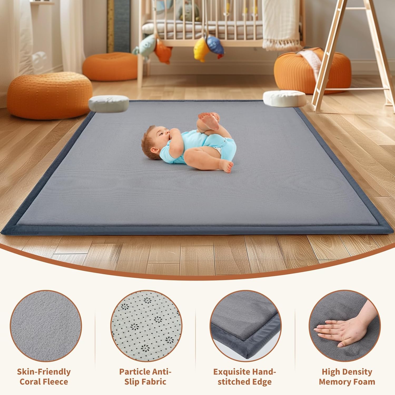 Thumbnail 2 de SUNYRISY Krabbelmatte Baby Spielmatte 3,5 cm, Memory-Schaum, 180 x 200 cm (Grau)