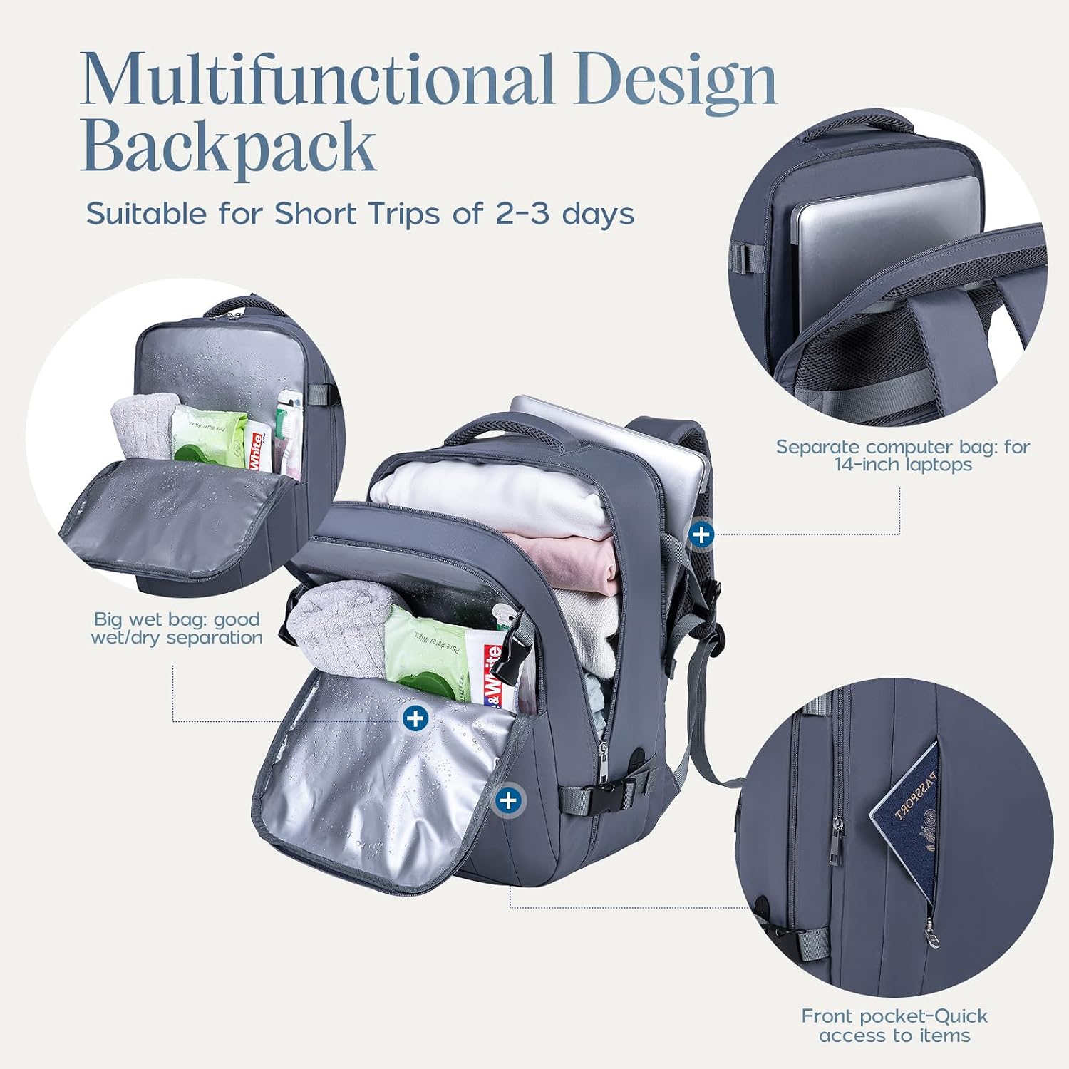 Thumbnail 5 de Xkdoai underseat cabin bag for Ryanair (40x30x20) with TSA-approved clear pouch and TSA-friendly 3-1-1 toiletry bag
