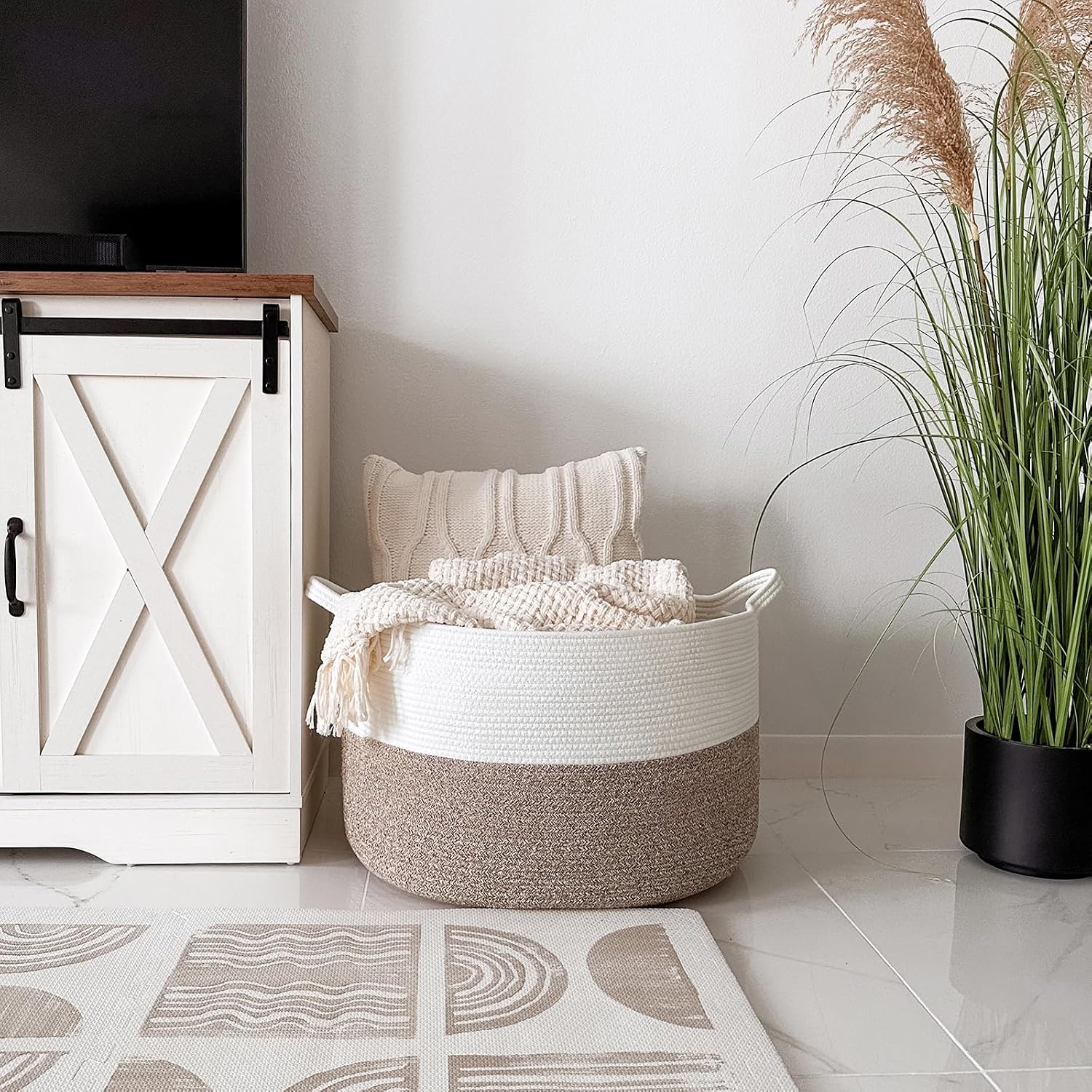 Thumbnail 4 de INDRESSME XXXLarge Woven Rope Storage Basket, 90L Cotton with Handles