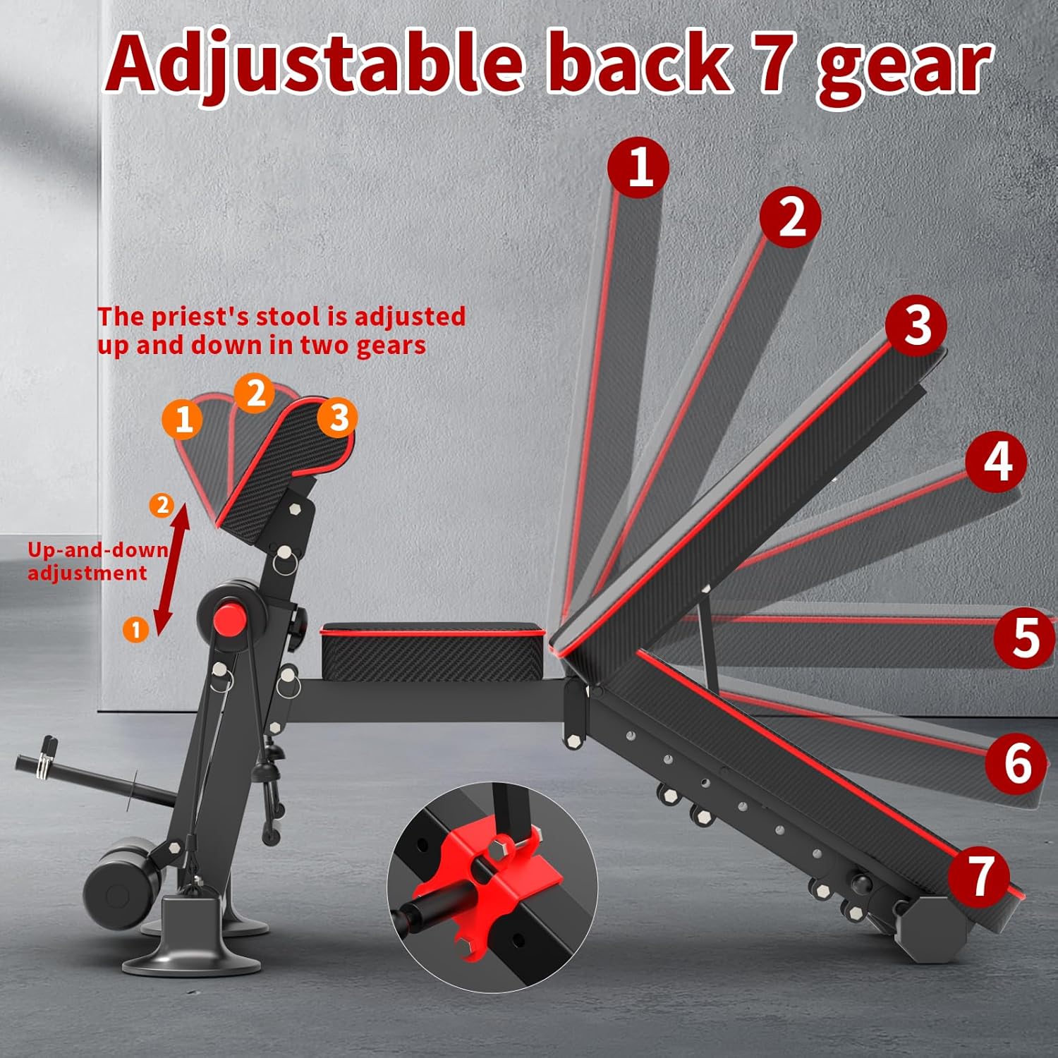Thumbnail 2 de Adjustable Weight Bench — Foldable Utility Workout Bench for Full-Body Home Gym (Supports up to 600LBS)