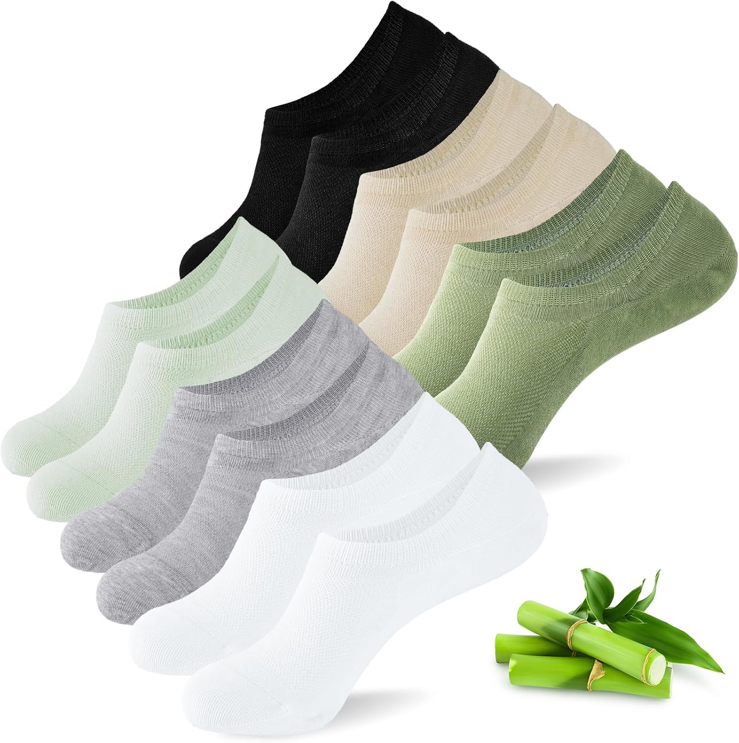 Detalle de inaWarm Bambus No-Show Sneaker Socken für Damen (6/10 Paar) mit rutschfesten Silikonpads
