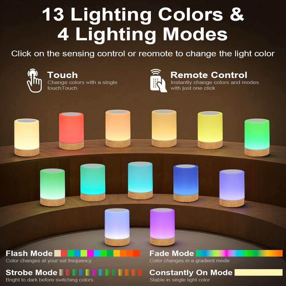 Thumbnail 2 de Adiwo Lampada da Comodino LED Colorata: lampada notturna ricaricabile con 13 colori, 5 livelli di luminosità, controllo touch e telecomando