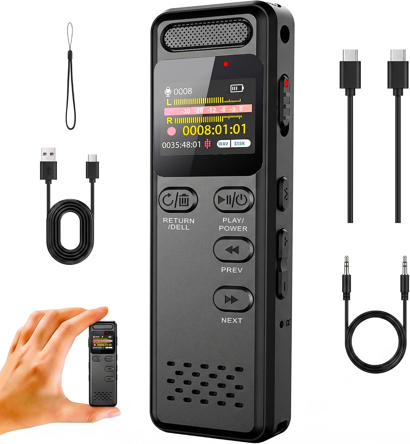 Detalle de Liebssen V75 64GB Voice Recorder with One-Slide Recording and Noise Reduction