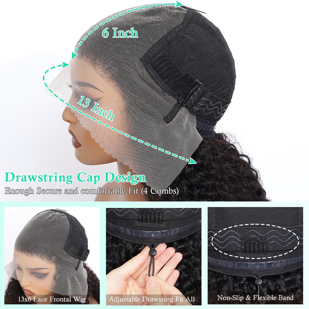Detalle de Lannaax Burmese Curly Wig (13x6 Lace Front) 20 Inch Virgin Remy Human Hair, 250% Density HD Lace