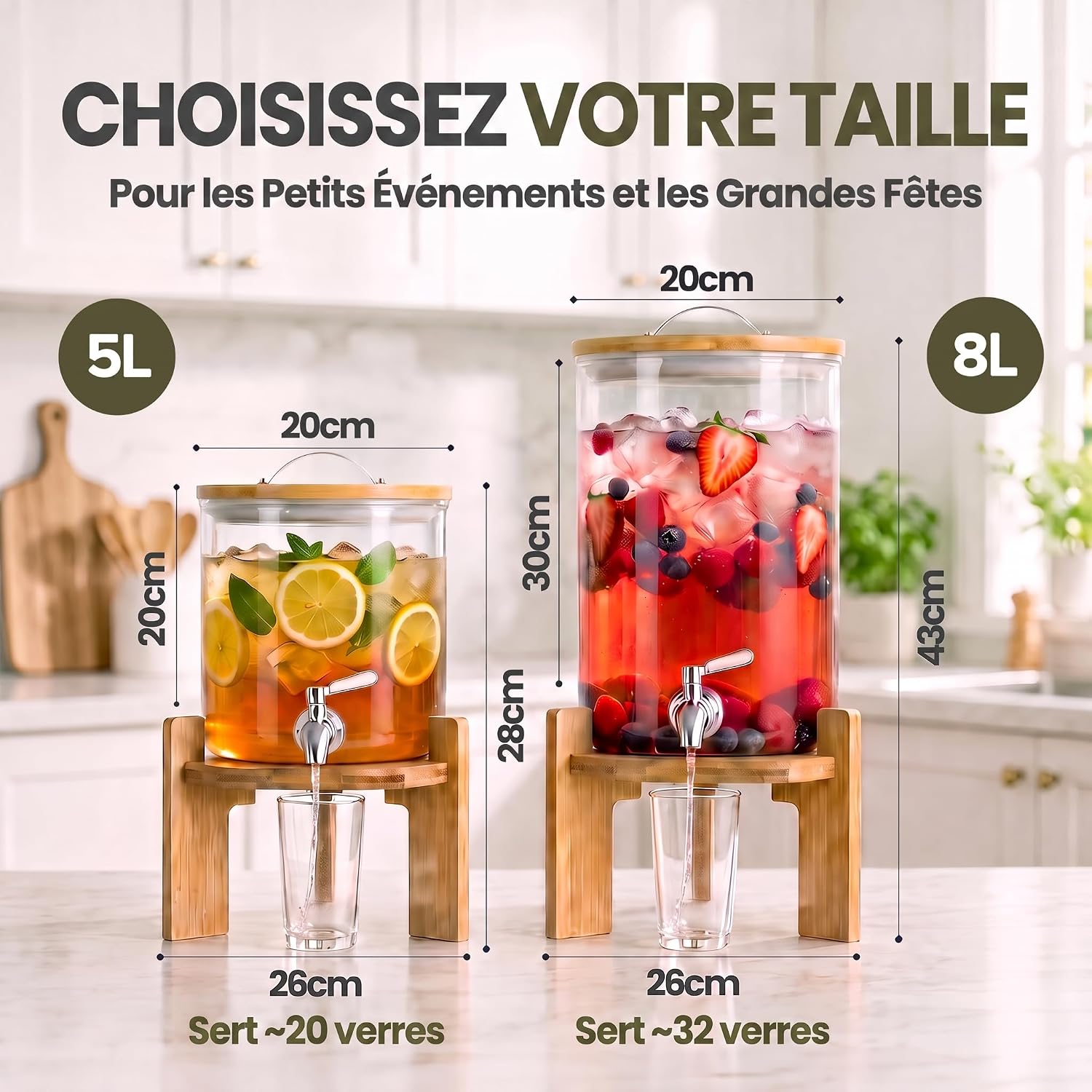 Thumbnail 5 de Dimono drankdispenser van borosilicaatglas, 8 liter, met bamboestandaard en RVS-kraan