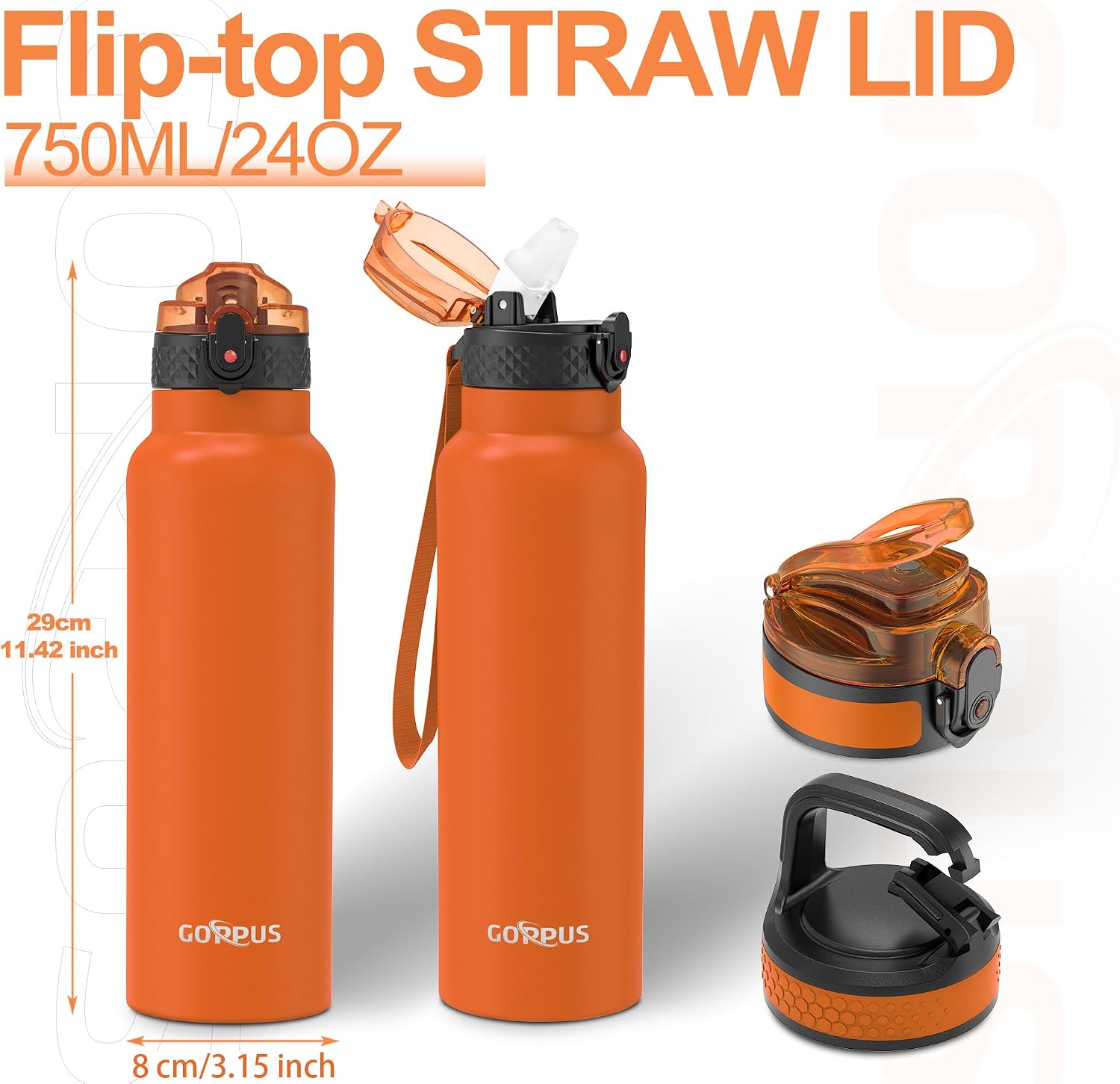 Thumbnail 3 de GOPPUS 750ml Stainless Water Bottle with Straw – Double Wall Vacuum Insulated, Leakproof