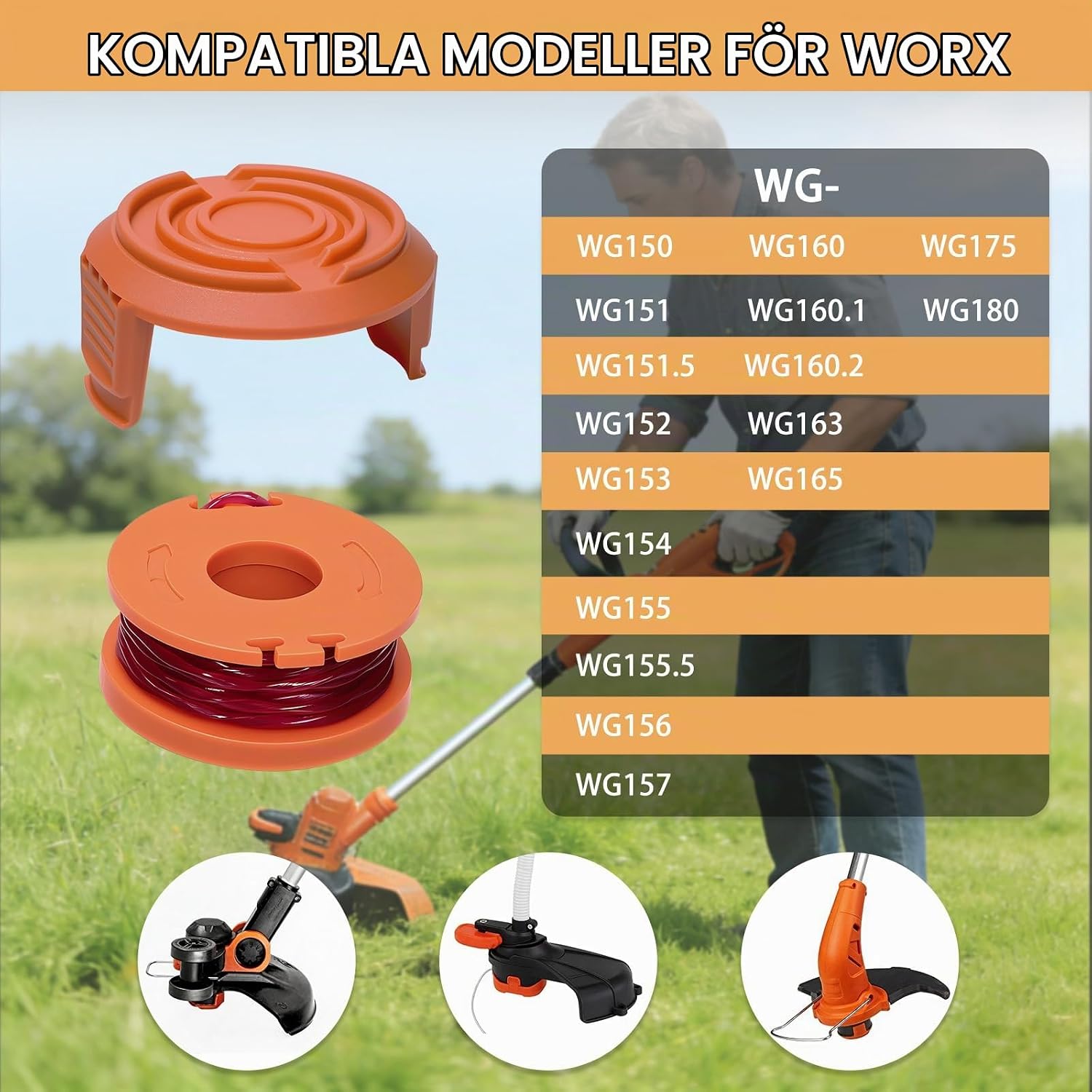 Detalle 1 de Gucass 12-delars set med trimmerspolar för Worx, 1,65 mm och 3 m tråd