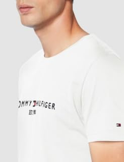 Detalle 2 de Tommy Hilfiger Camiseta de manga corta para hombre Core Tommy Logo (algodón orgánico) cuello redondo, blanco Snow White, talla XL
