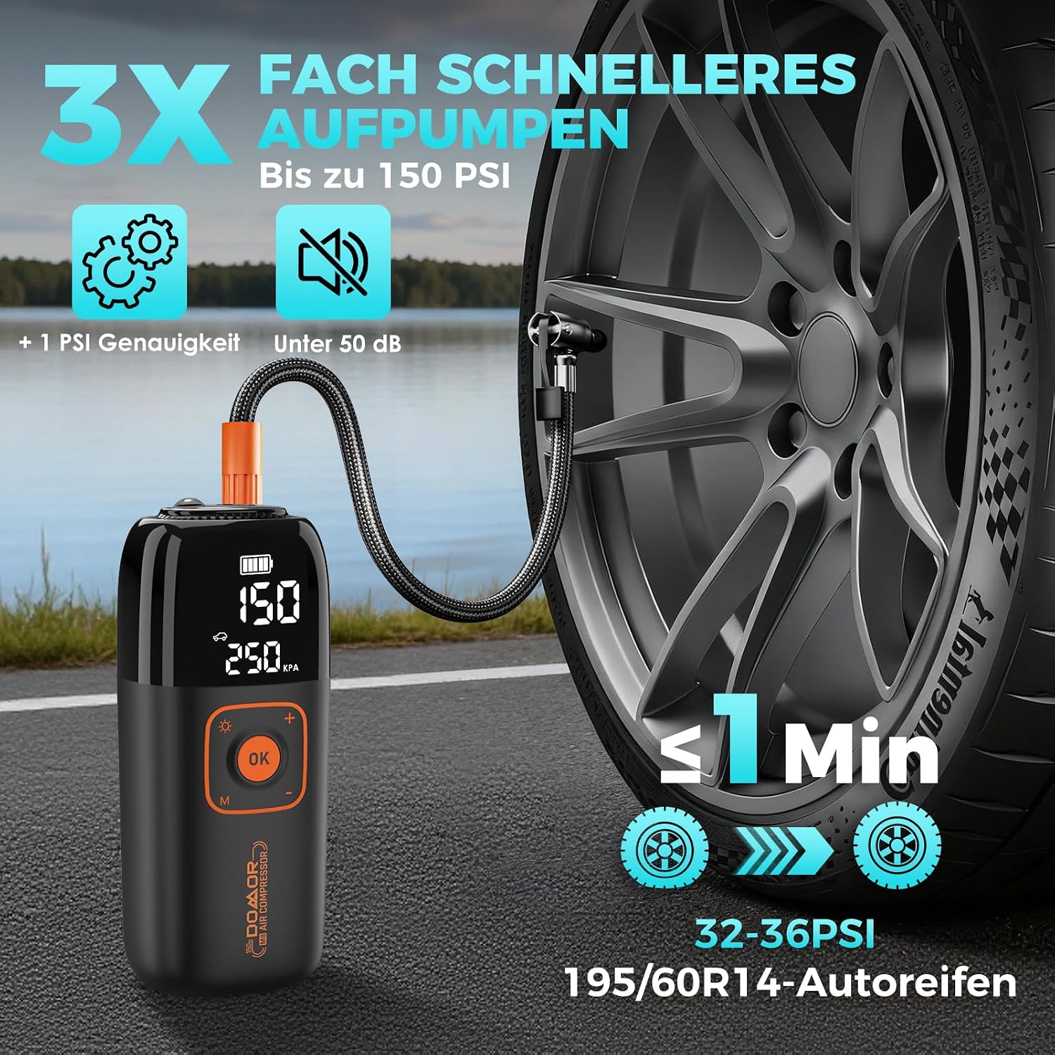Detalle 2 de 150-PSI Akku Luftpumpe für Fahrrad