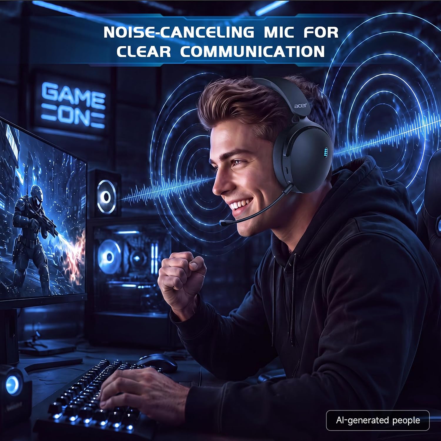 Detalle de Acer 2.4GHz Wireless Gaming Headset (3-in-1) for PS5/PS4/PC/Switch with Mic & Noise Reduction