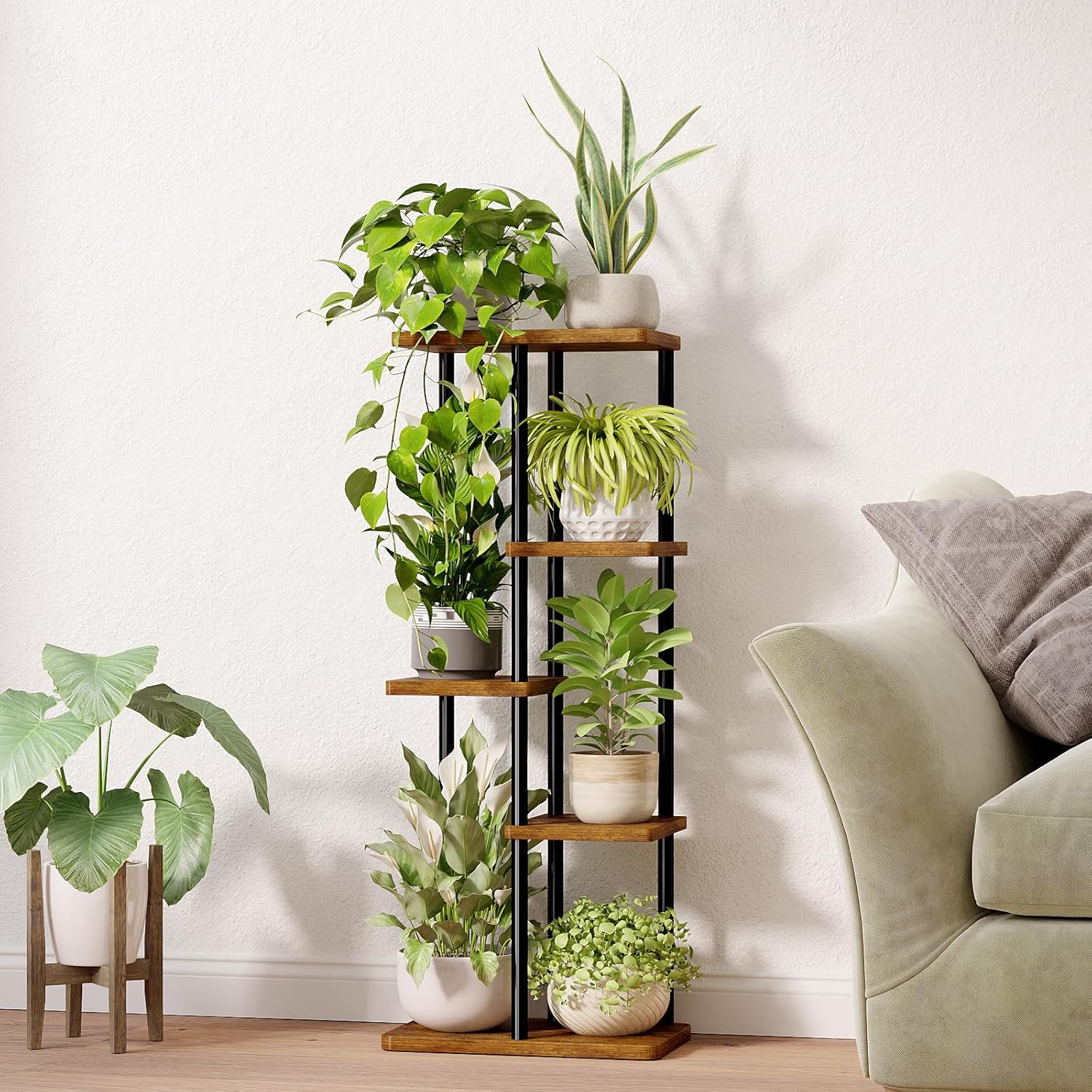 Thumbnail 2 de Bamworld 5 Tier Indoor Plant Stand – Corner Metal Display for Tall Plant Reflections