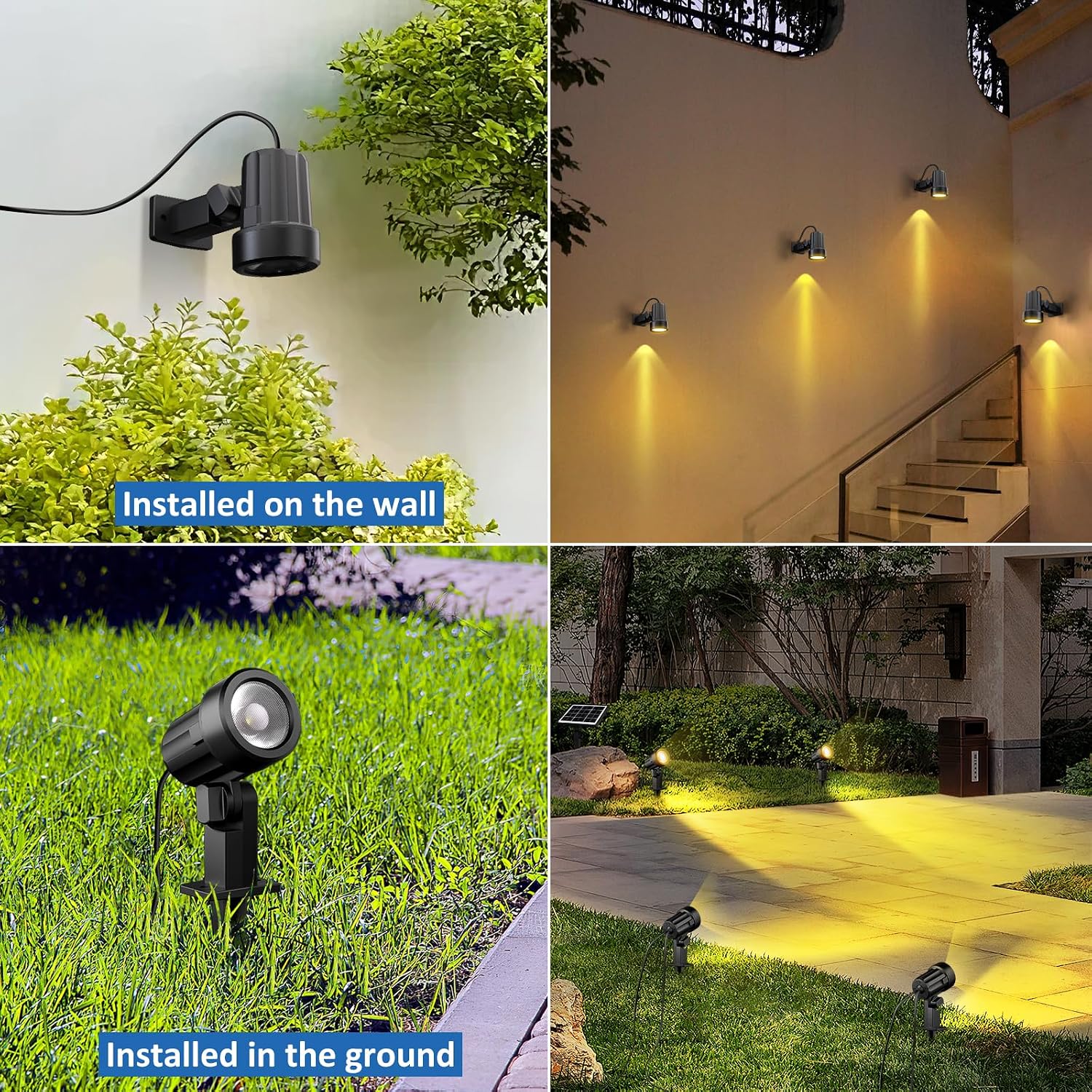 Detalle 2 de Linke Solar Spot Lights Outdoor Garden (4 in 1) 3000K Warm White LED, IP66 waterproof landscape spotlights