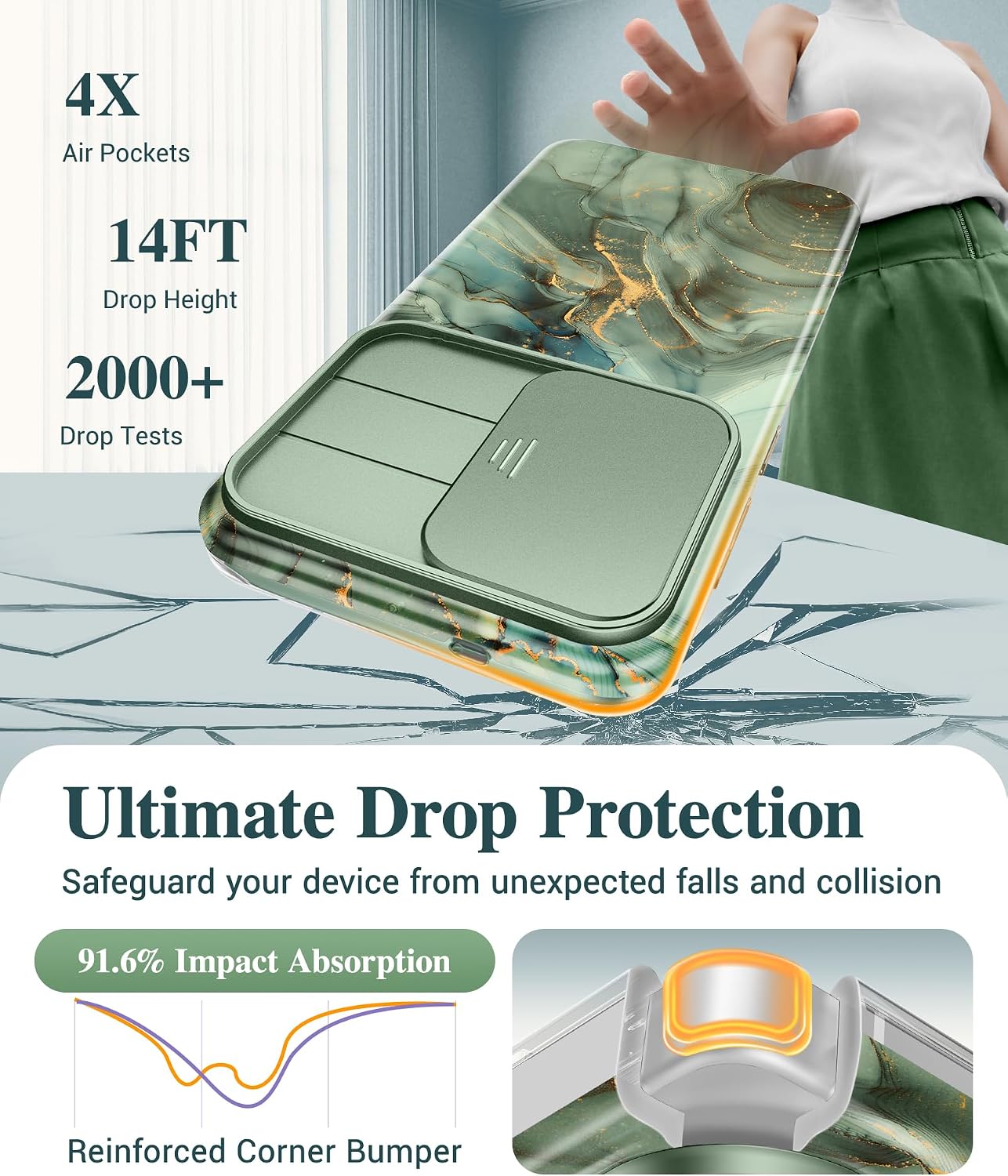 Detalle 2 de GVIEWIN Marble Case for Samsung Galaxy S26 Plus (6.7") with Slide Camera Cover, Front Frames, and HD Screen Protector