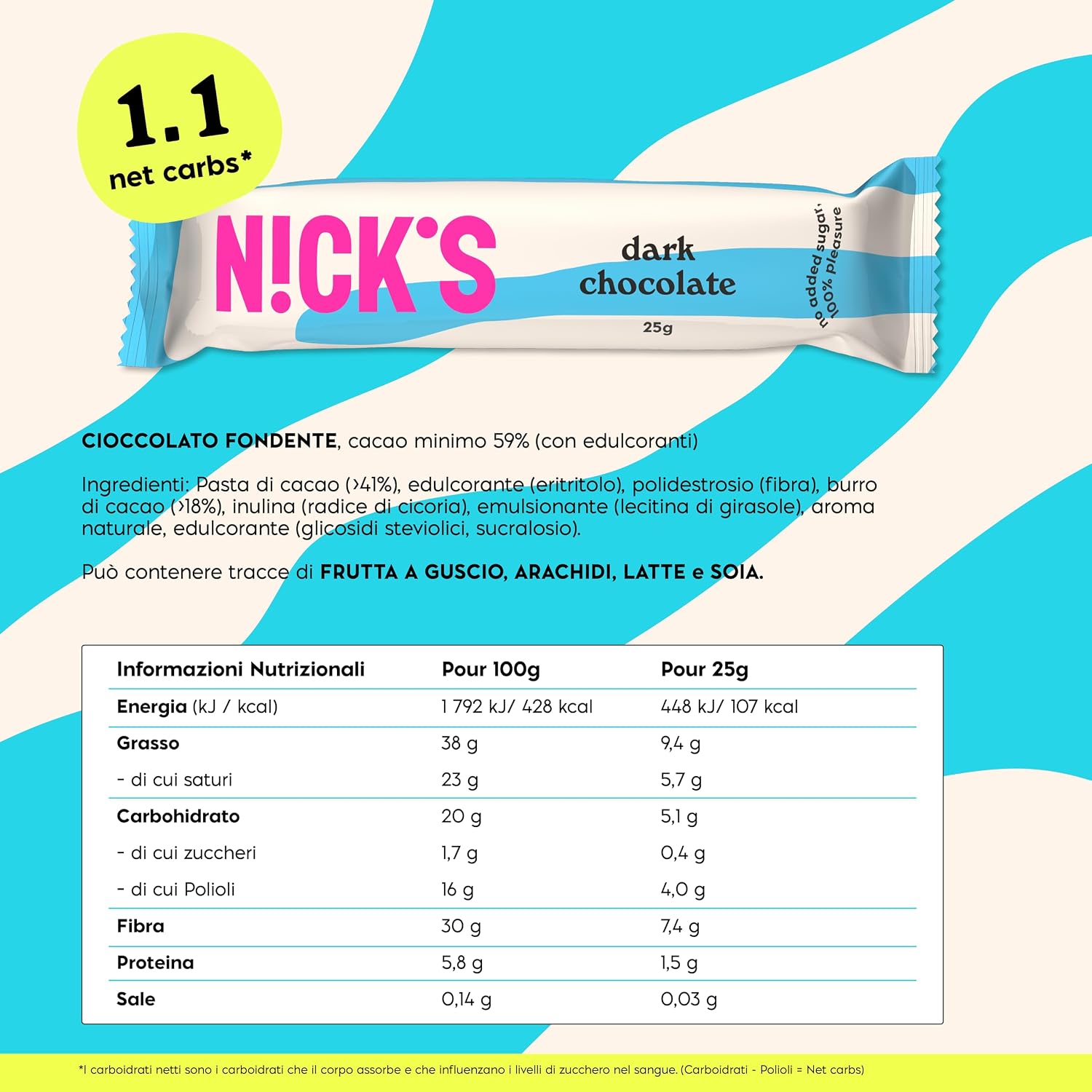 Detalle 2 de N!CK'S Barrette Keto 1,1 g 🍫