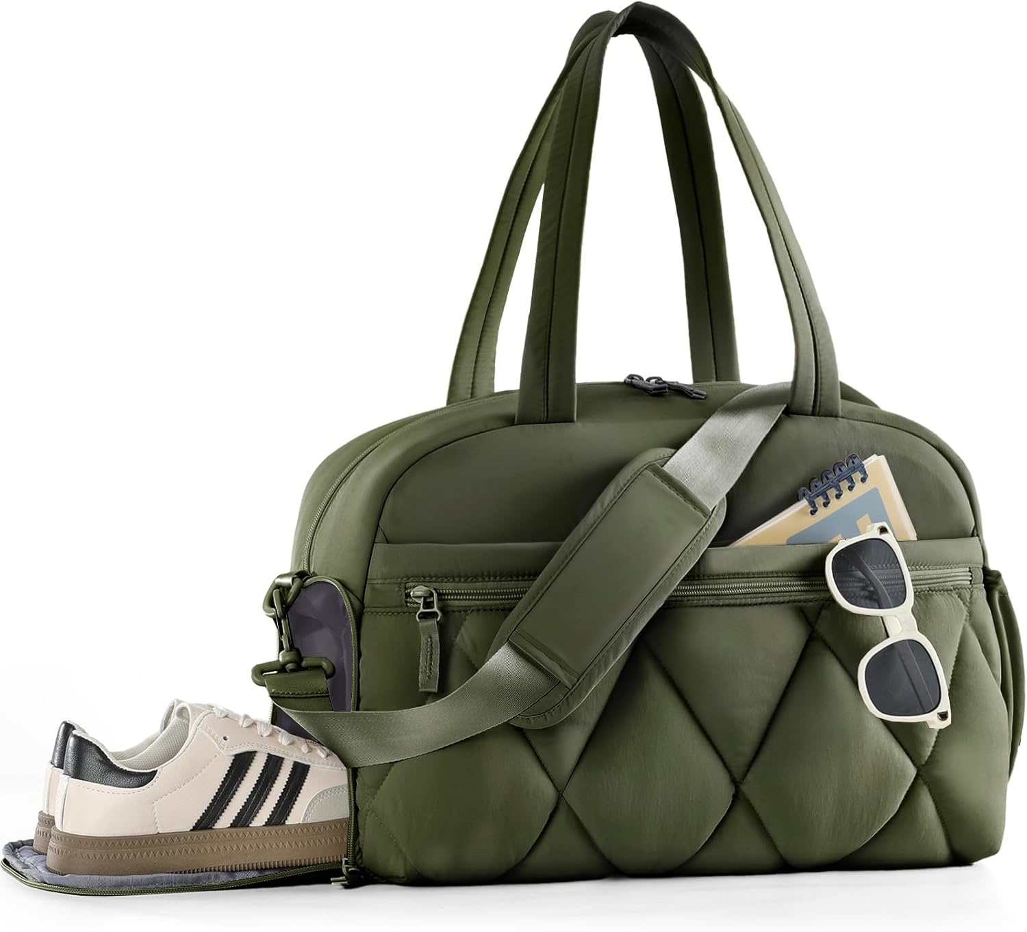 Detalle de Lekespring Weekend Overnight Bag for Women 25L – Waterproof travel holdall with shoe compartment (Dark Green)