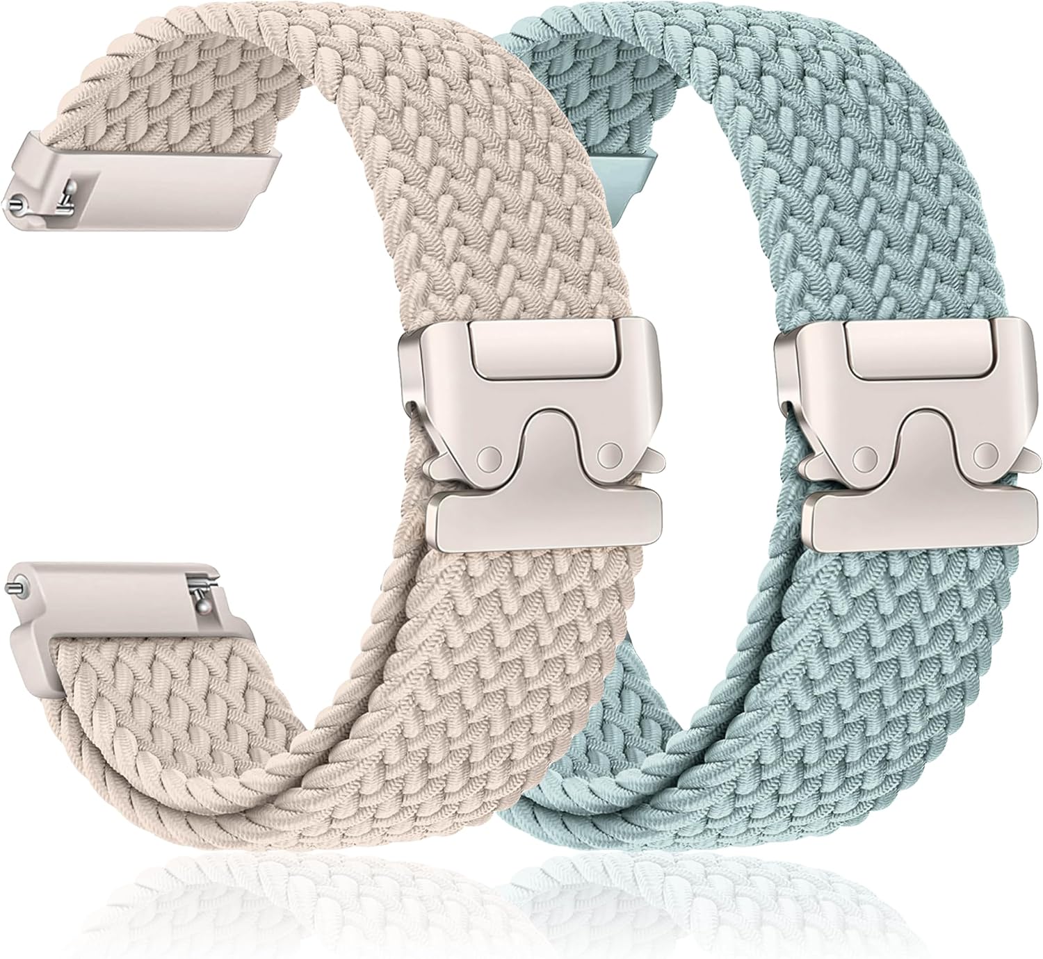 Detalle de SOLOLUP 2er Set Geflochtenes 20 mm Nylon Armband für Samsung Galaxy Watch 7/6/5/4 und Garmin Vivoactive – elastisch, atmungsaktiv, mit verbessertem Fallschirm-Schnallensystem