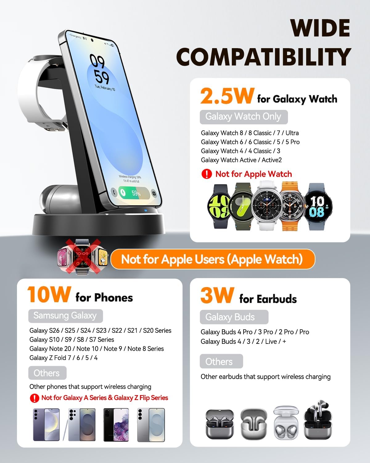 Detalle de Wireless Charger for Samsung: 3-in-1 Android Charging Station