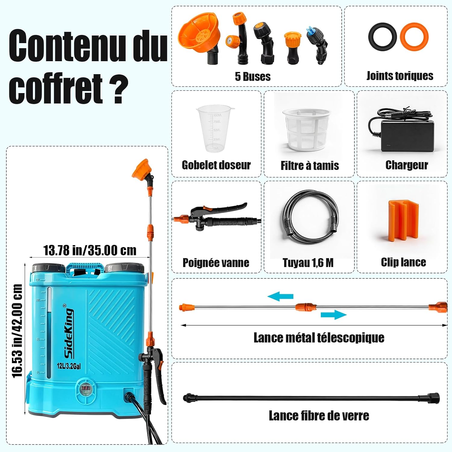 Thumbnail 6 de SideKing Pulvérisateur à Dos 12L – Électrique 18V, 5,5 Bar, Lance Télescopique et Soutien Lombaire