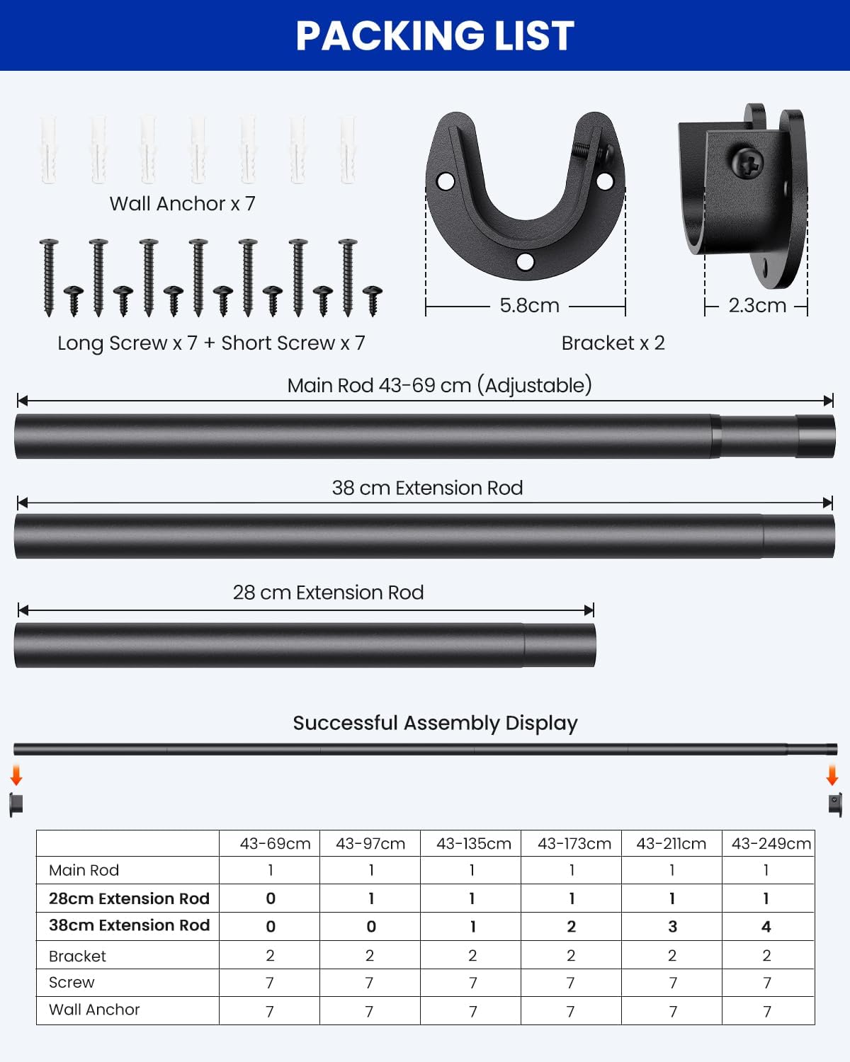 Thumbnail 6 de Supforce Wardrobe Rail 43–97 cm