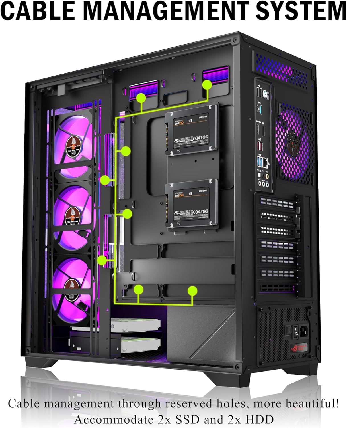 Detalle de PCZZOI ATX PC Case with 7 PWM ARGB Fans Pre-Installed – Full-View Mid Tower