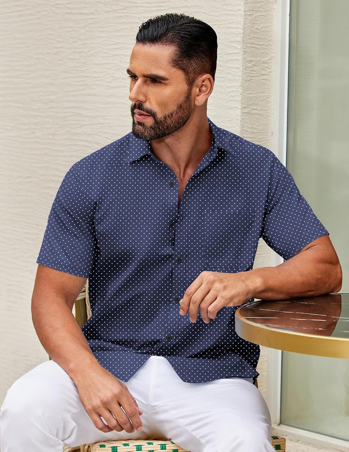 Detalle de COOFANDY Men's Casual Shirt, Short Sleeve