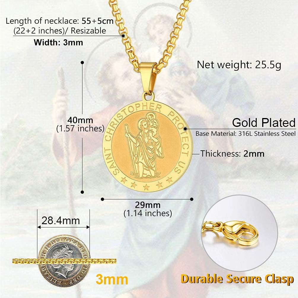 Thumbnail 4 de PROSTEEL Collier Saint Christophe en acier 316L avec pendentif rond/ovale/plaque et plaqué or jaune