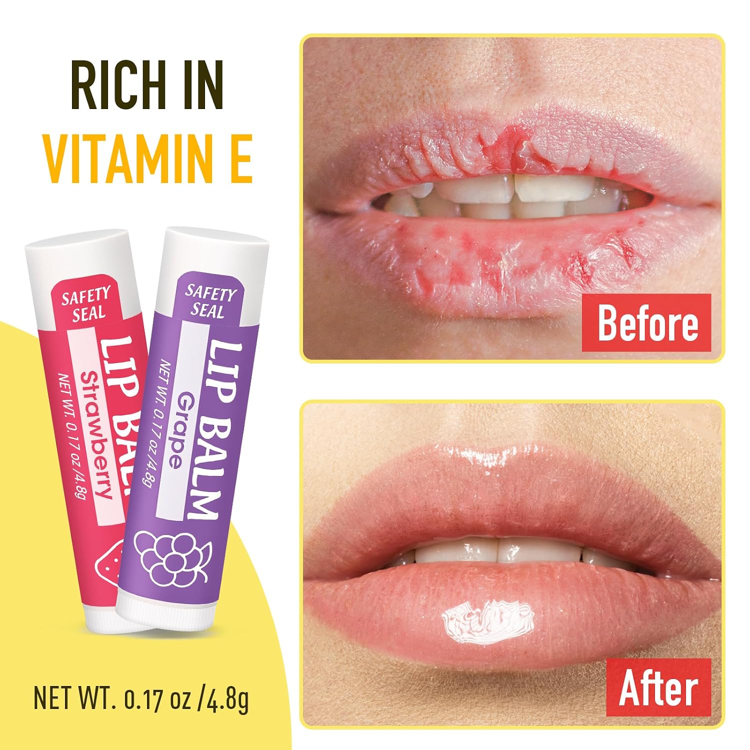 Detalle 2 de YesBes 32-Pack Natural Lip Balm (Vitamin E + Coconut Oil) — 8 Flavors