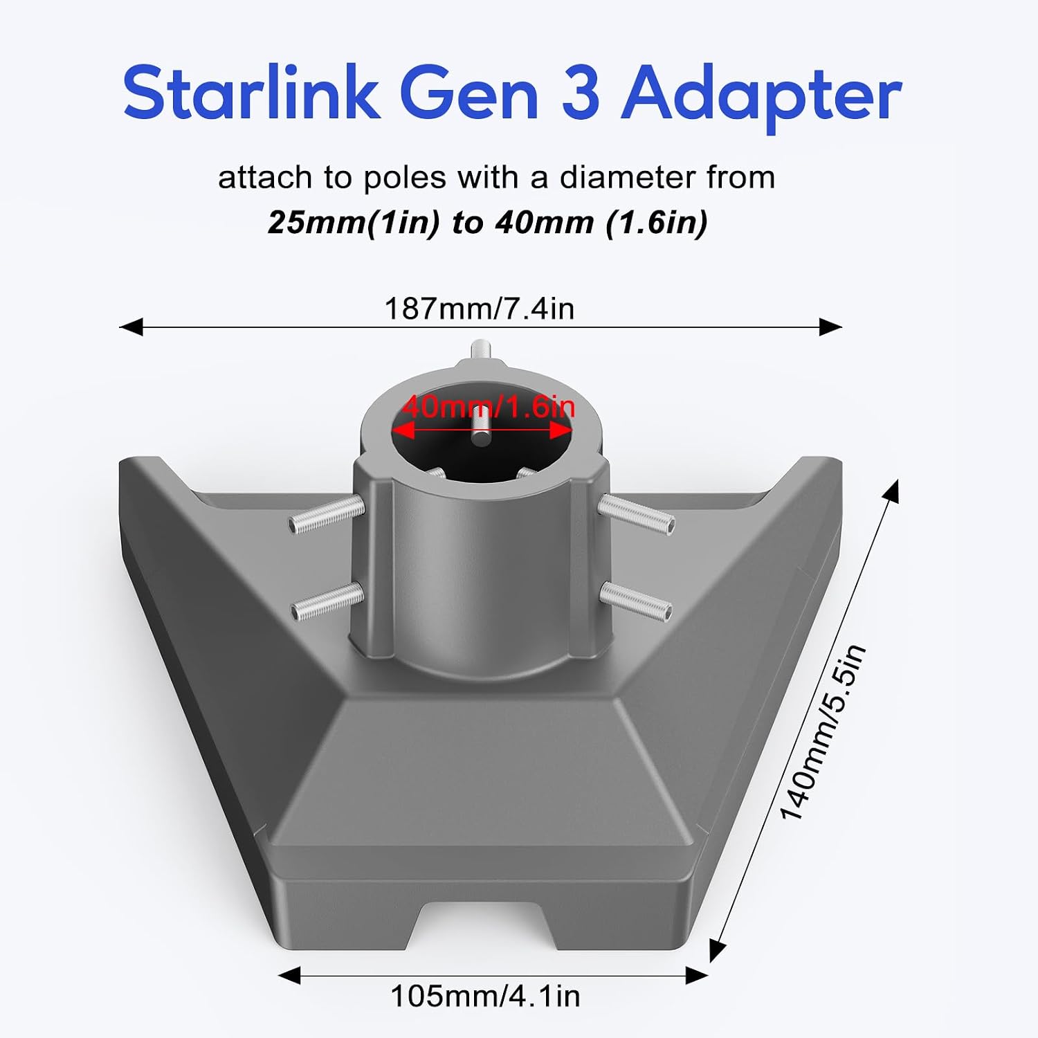 Detalle de Starlink Gen 3 Pipe Adapter & Mount – Thickened Pole Adapter for Gen 3 Standard Dish