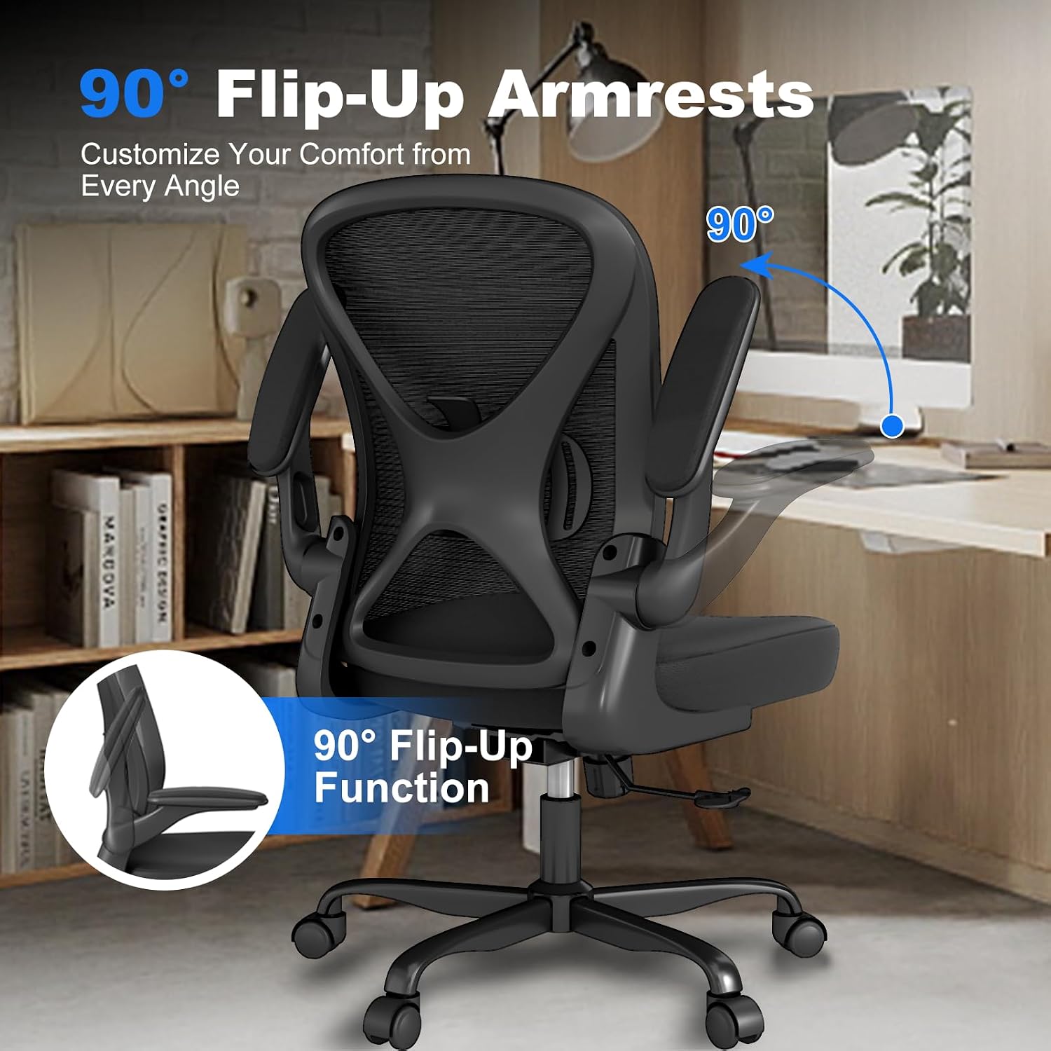 Thumbnail 3 de Keratee Ergonomic Office Chair with Adjustable Lumbar Support – 136 kg Capacity, Mesh Seat & Flip-Up Arms