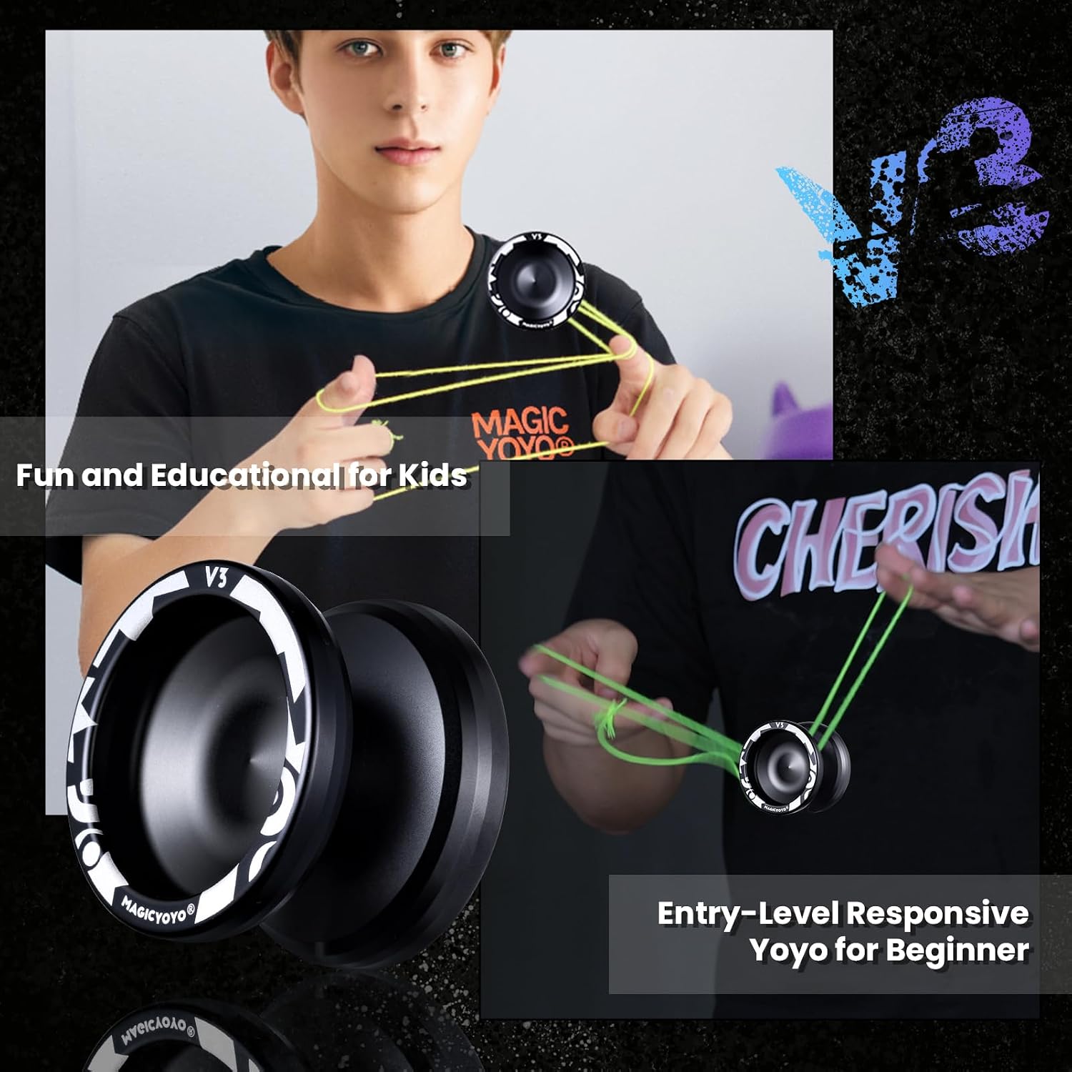 Detalle de MAGICYOYO V3 Aluminum Yo-Yo, Responsive and Unresponsive, Black