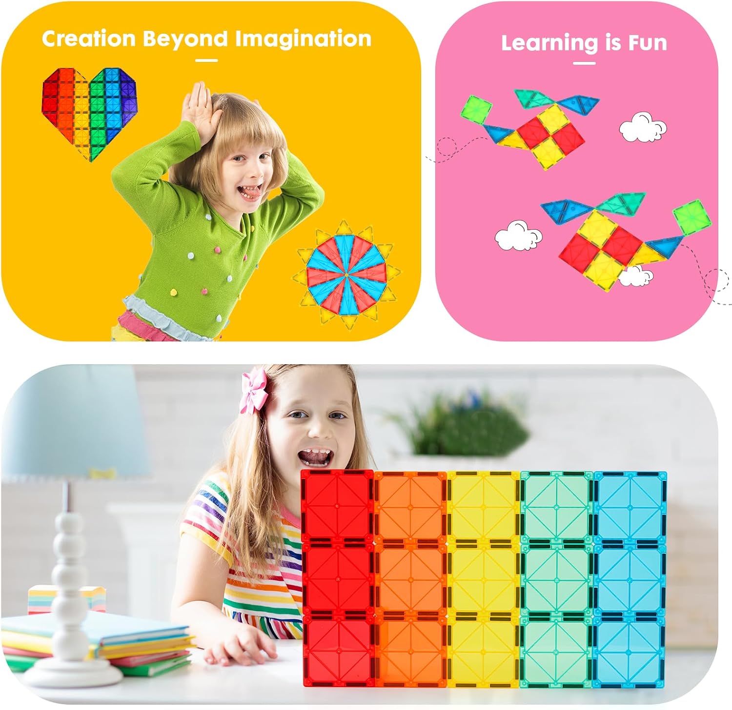Detalle de Gemmicc Magnetic Tiles 100 PCS with 2 Cars (STEM Approved Magnet Building Set)