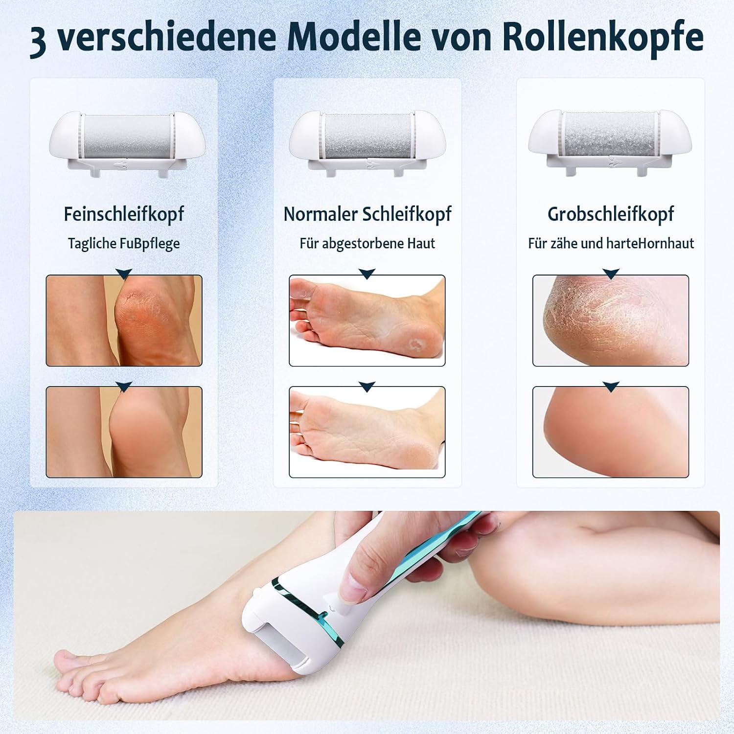 Detalle de Rapeuse Piedi Elettrici 16 in 1: kit professionale per pedicure con 3 rotoli, ricaricabile e impermeabile