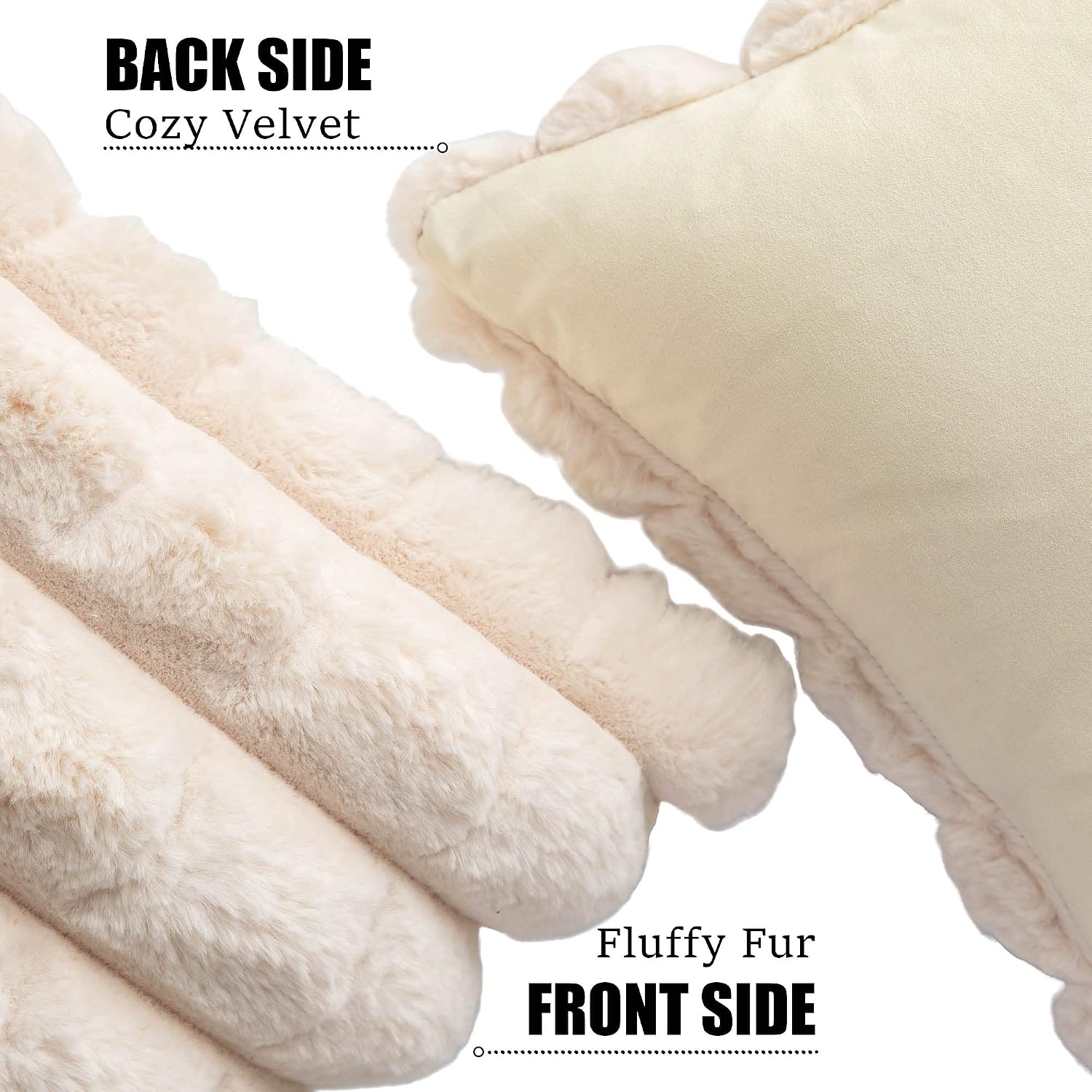 Detalle 2 de Neelvin Beige faux fur cosy throw pillow covers (18x18 inch / 45x45cm) – set of 2