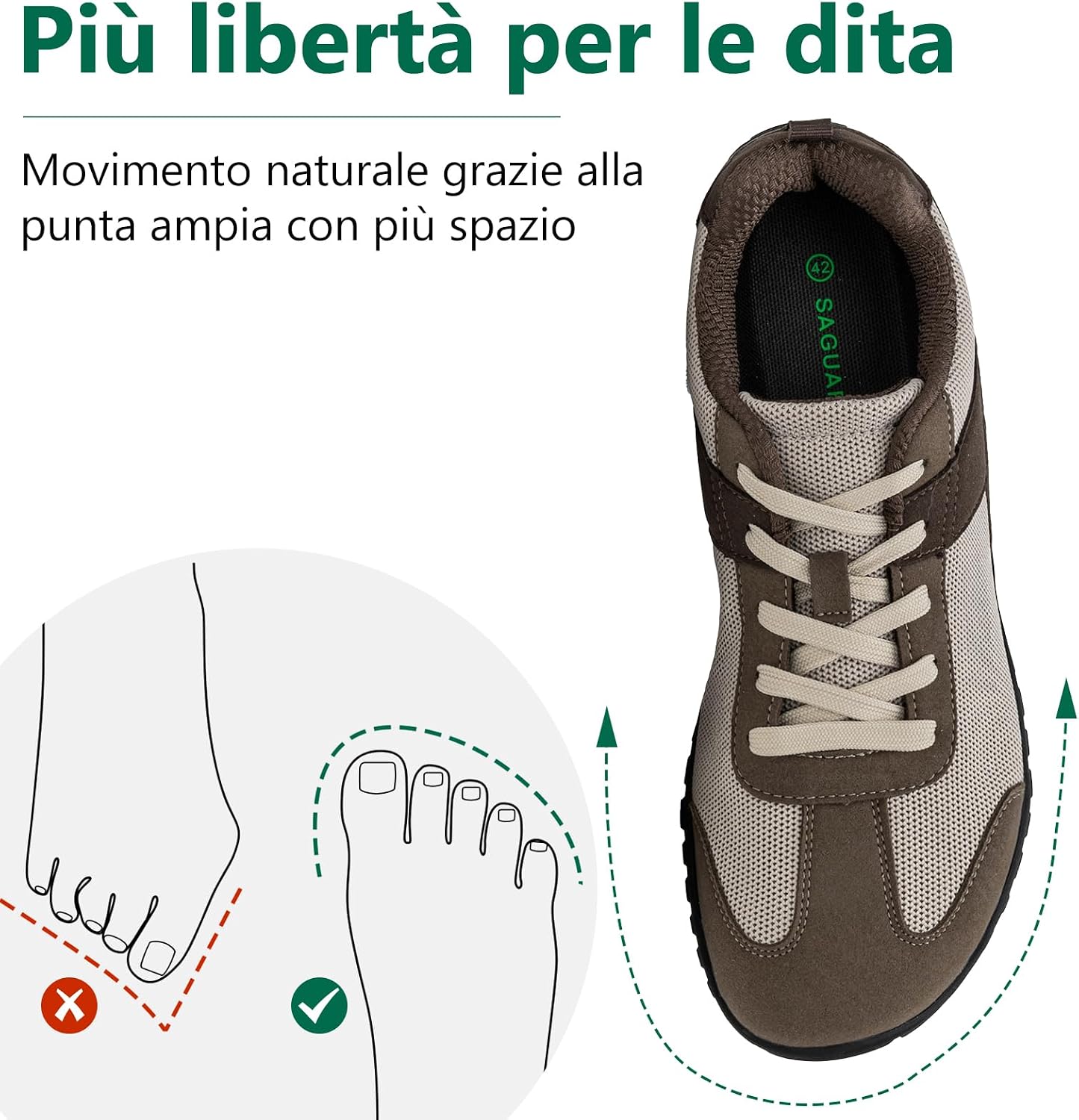 Detalle de SAGUARO Scarpe Minimaliste Uomo: Sneaker barefoot con punta ampia e suola a Zero Drop