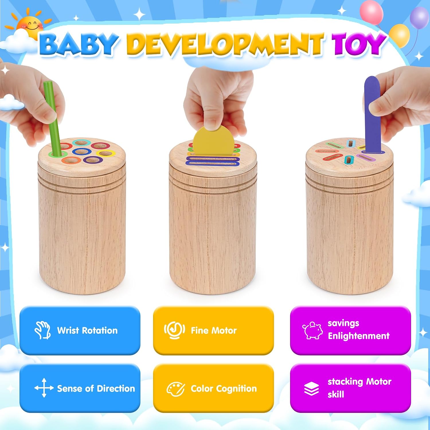 Thumbnail 1 de Joozmui Montessori Wooden 3‑in‑1 Toy for 1–3 Years
