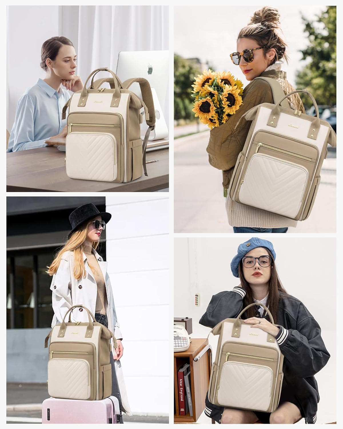 Detalle 2 de LOVEVOOK Sac à dos portable pour femme – A-kaki et beige, 15,6 Zoll, décontracté
