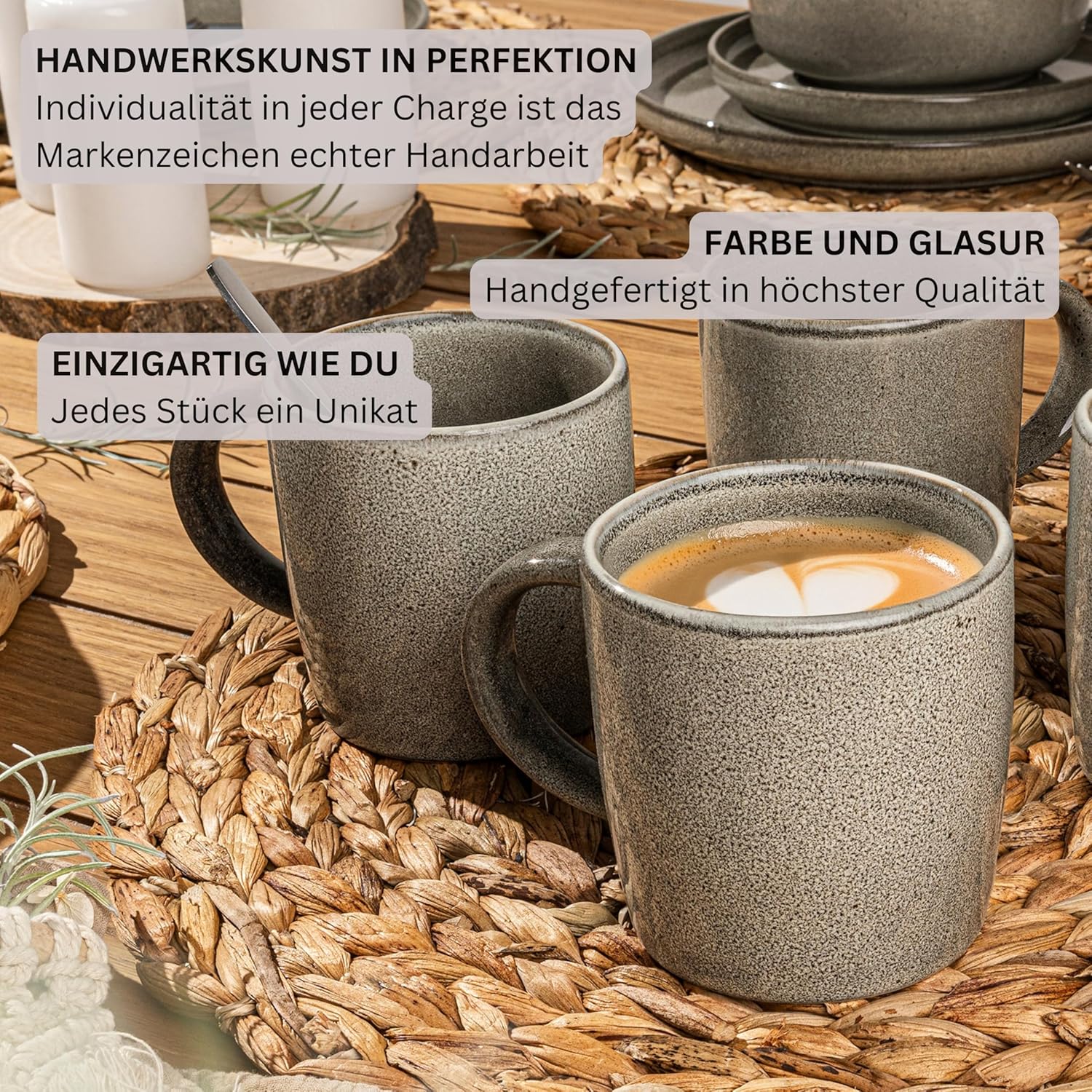 Thumbnail 4 de SÄNGER Kairo Clay 6-teiliger Kaffeebecher-Set (Steingut) für 6 Personen, grau, 400 ml