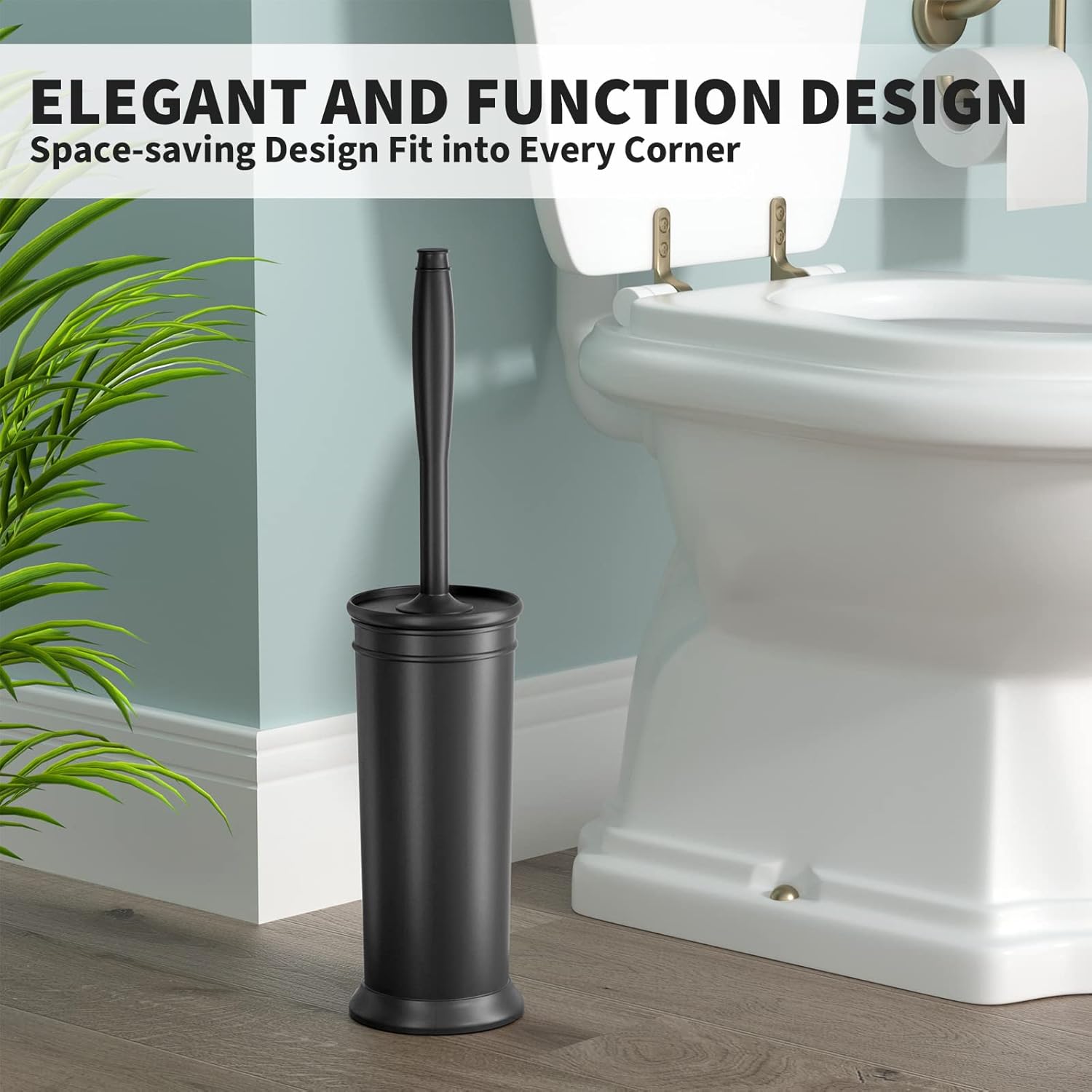 Thumbnail 5 de Toilet Brush and Holder 2 Pack (Black) with Extra Long 16" Handle and Covered Holder
