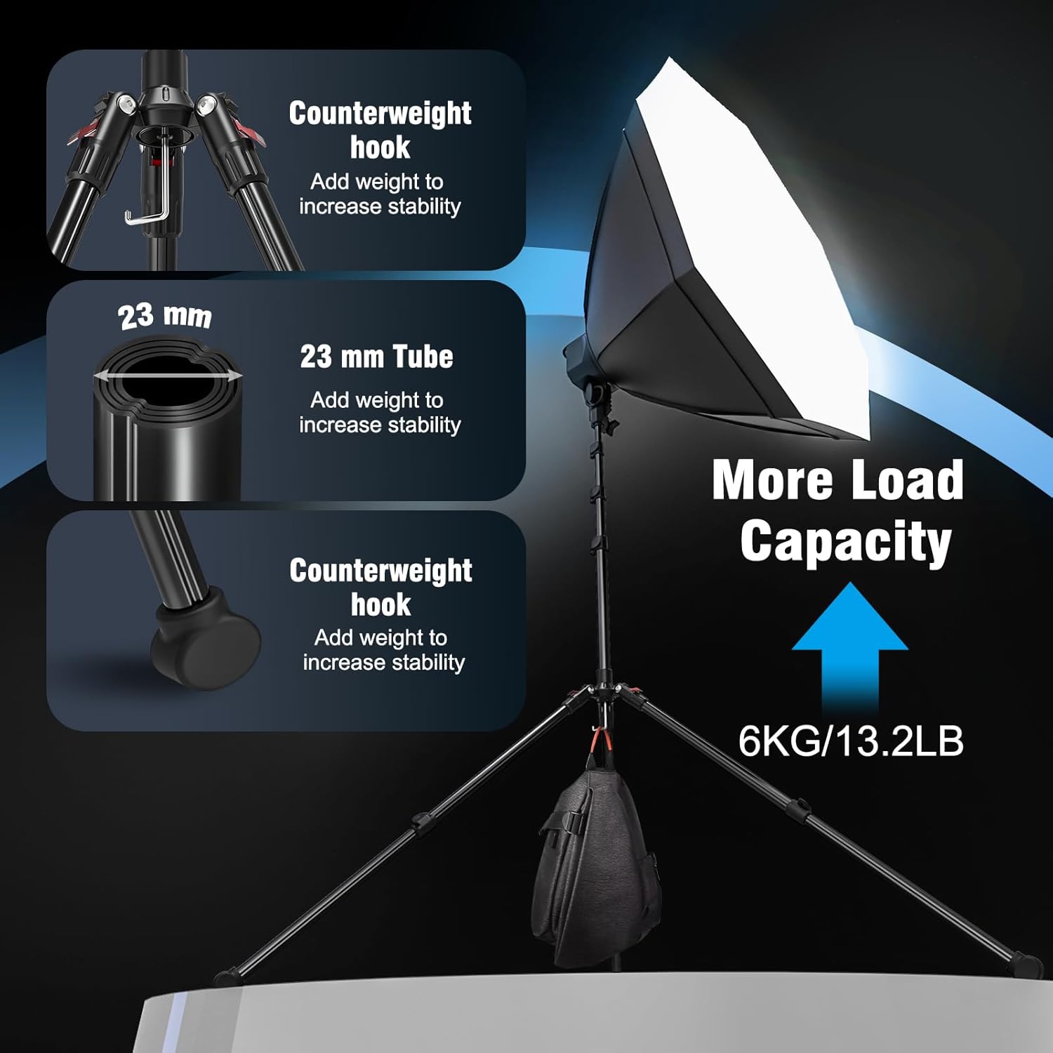 Thumbnail 4 de Wiseten Lichtstativ Aluminium 200 cm – klappbares Umgekehrt-Stativ mit 1/4" Schraube