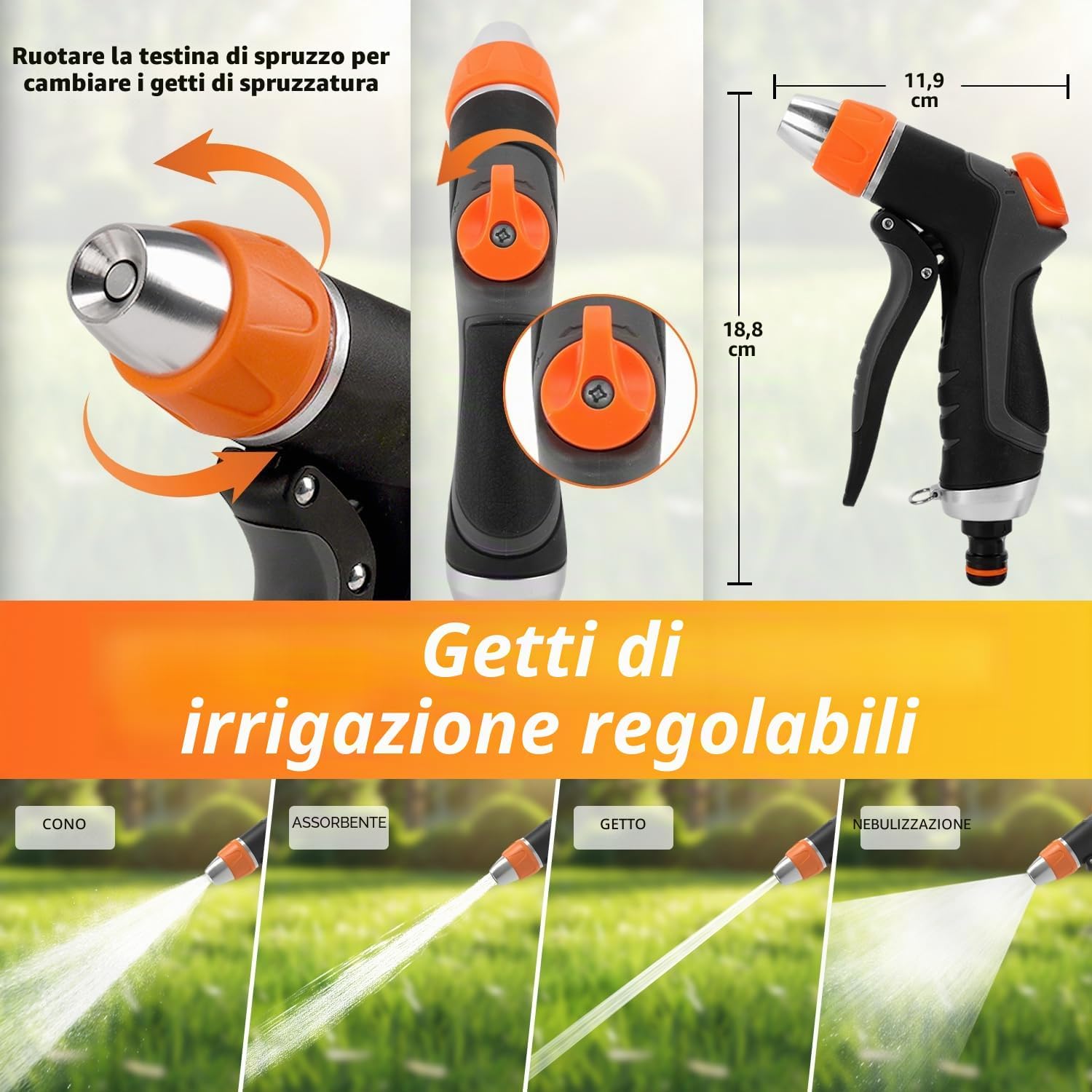 Thumbnail 2 de Hoofun set 2 pezzi doccetta da giardino con spruzzatore a 12 funzioni e collegamento rapido
