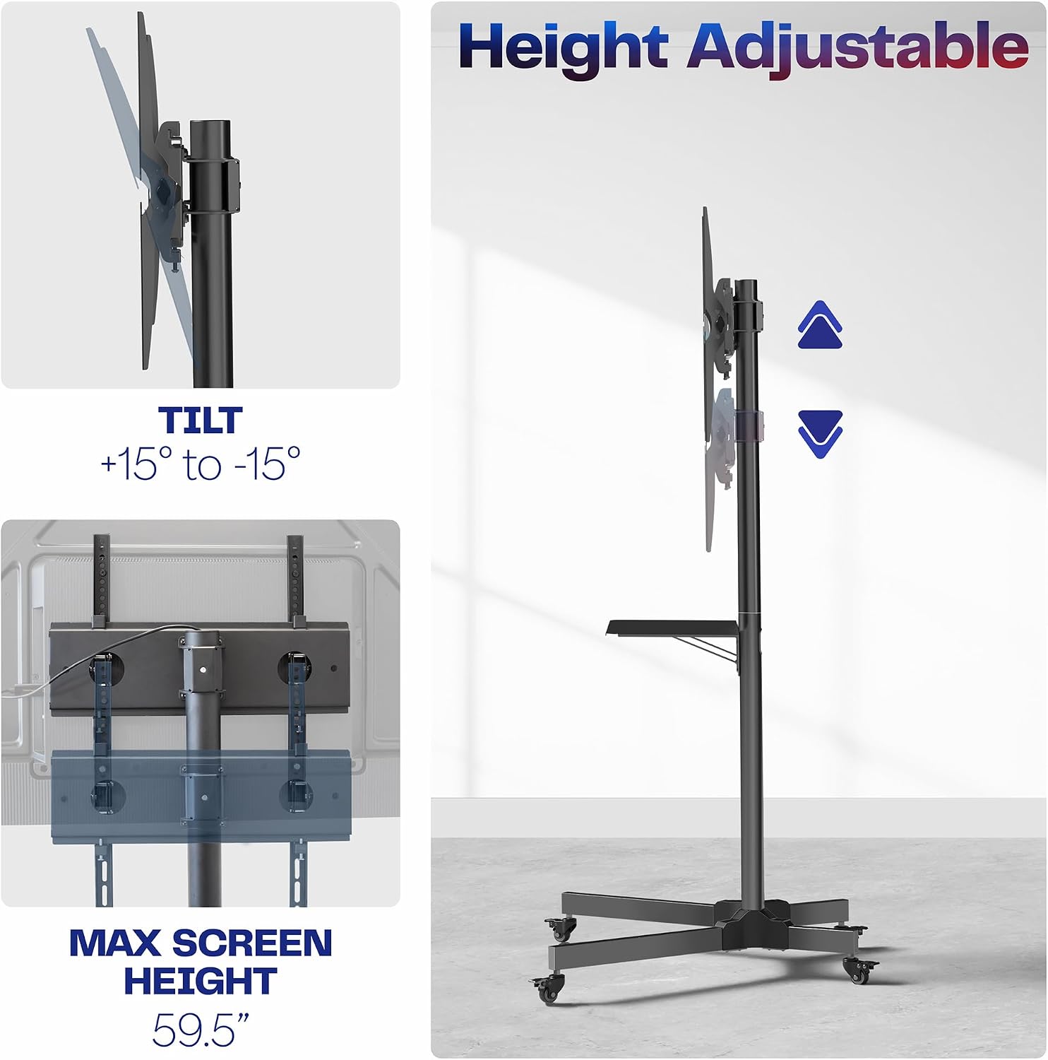 Detalle de VIVO STAND-TV04M Mobile TV Cart for 13–60-Inch Screens, Tilt and Utility Shelf