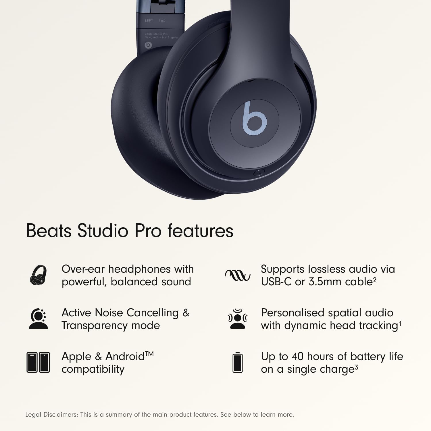 Detalle 2 de Beats Studio Pro Premium Wireless Over-Ear Headphones (Navy)
