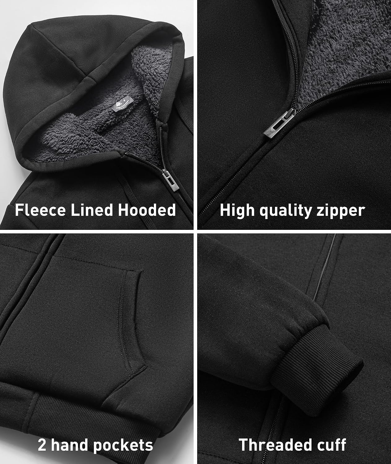 Detalle de SCODI Men's Sherpa-Lined Zip-Up Hoodie