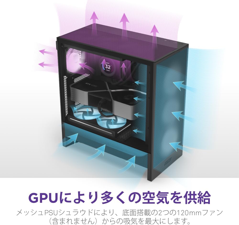 Thumbnail 3 de NZXT H5 Flow RGB v2 CC-H52FB-R1 ミドルタワーPCケース、360mm RGBファン・メッシュ構造・ブラック