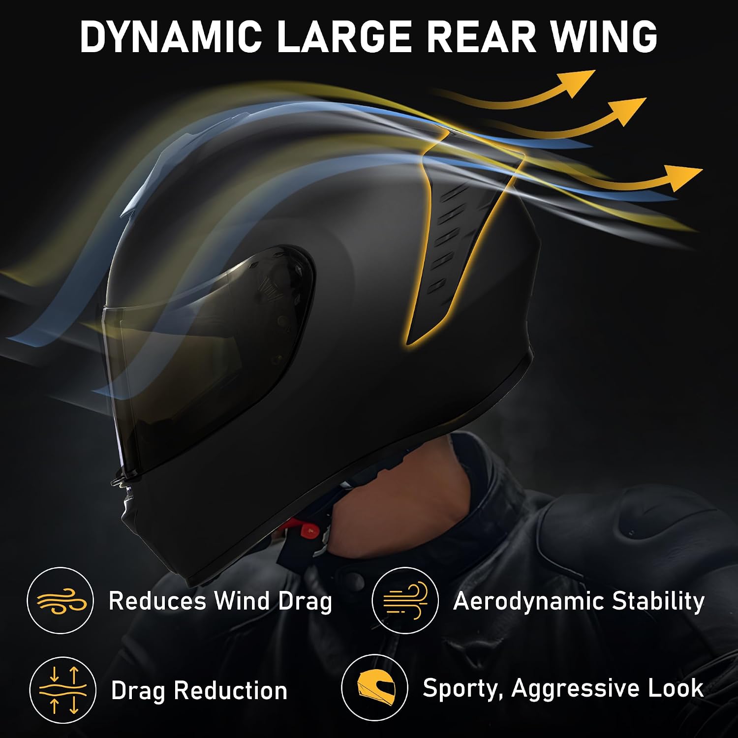 Detalle de Favoto Full Face Motorcycle Helmet with 2 Visors and Anti-Fog Film (DOT Approved), Matte Black, Size Large