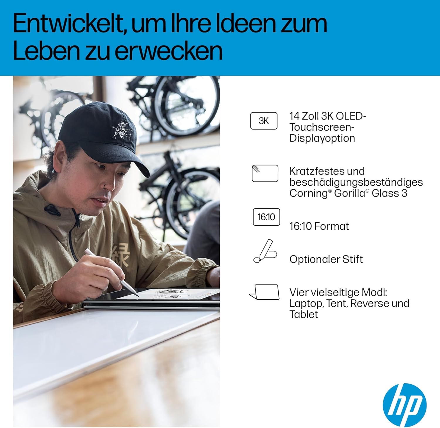 Thumbnail 2 de HP OmniBook X Flip 14 2-in-1 (AMD Ryzen AI 7 350, KI-NPU, Copilot+ PC) – silber, Touch 14" (Win11)