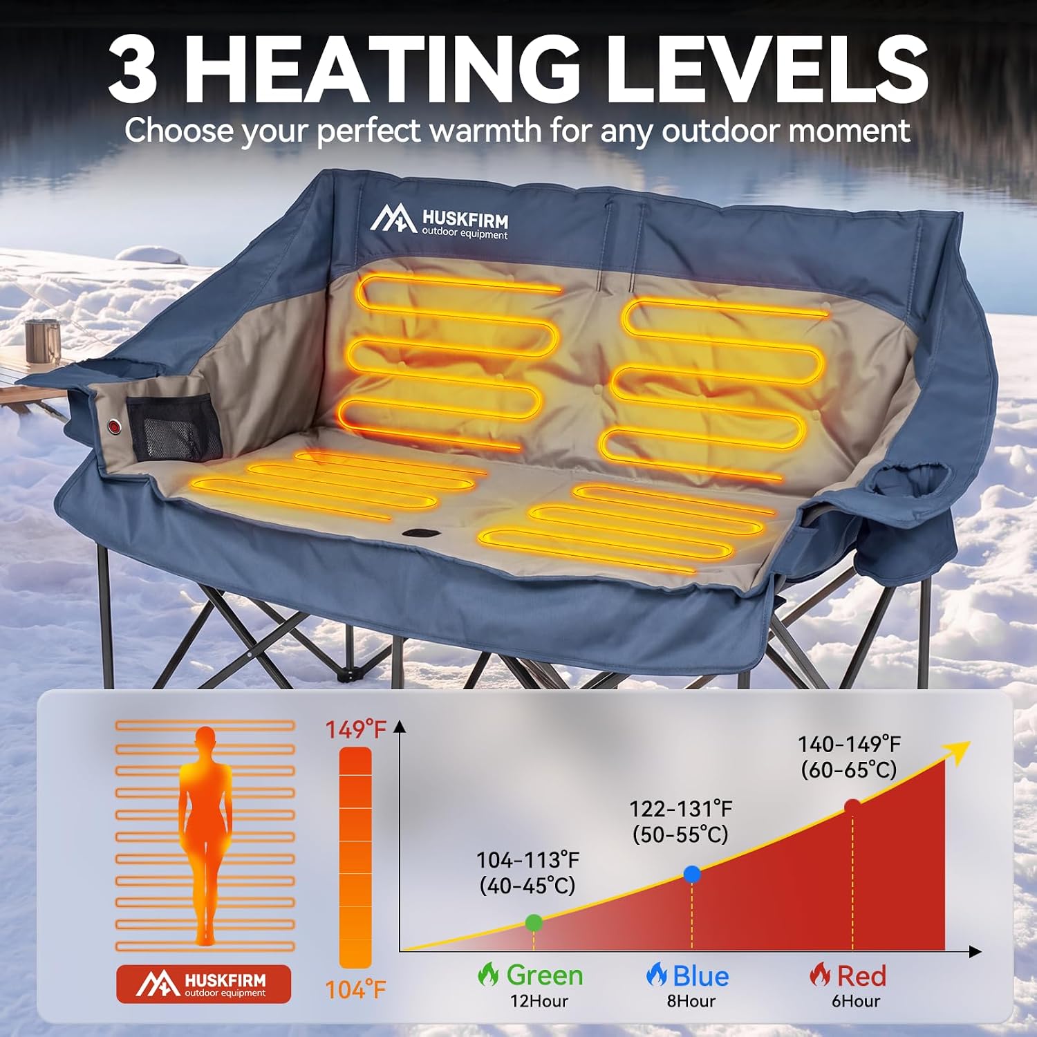 Thumbnail 6 de Huskfirm Heated Double Camping Chair, Blue, 3 Heat Settings
