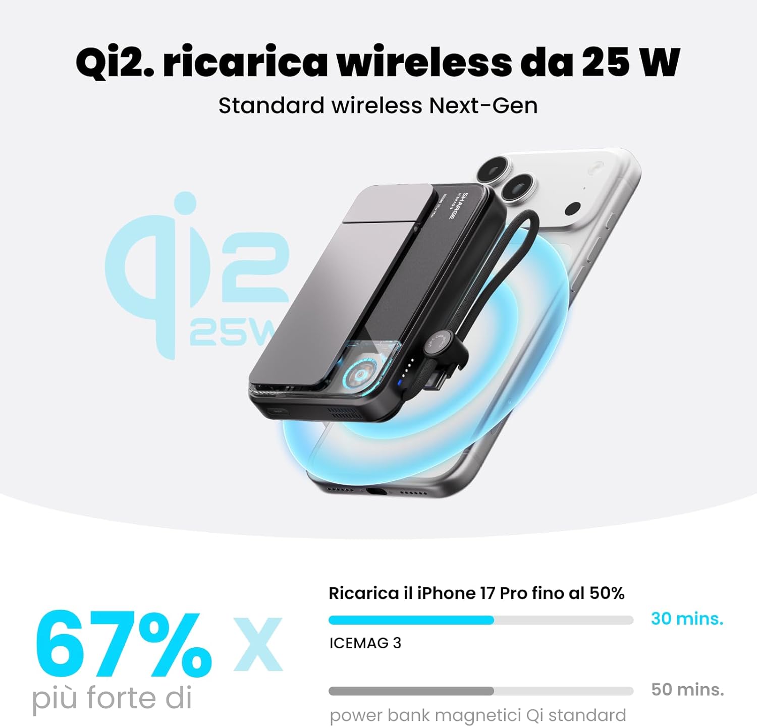 Thumbnail 1 de Sharge ICEMAG 3 Power Bank magnetico 10.000 mAh con Qi2.2 e ricarica wireless 25W (25W) e USB-C 35W