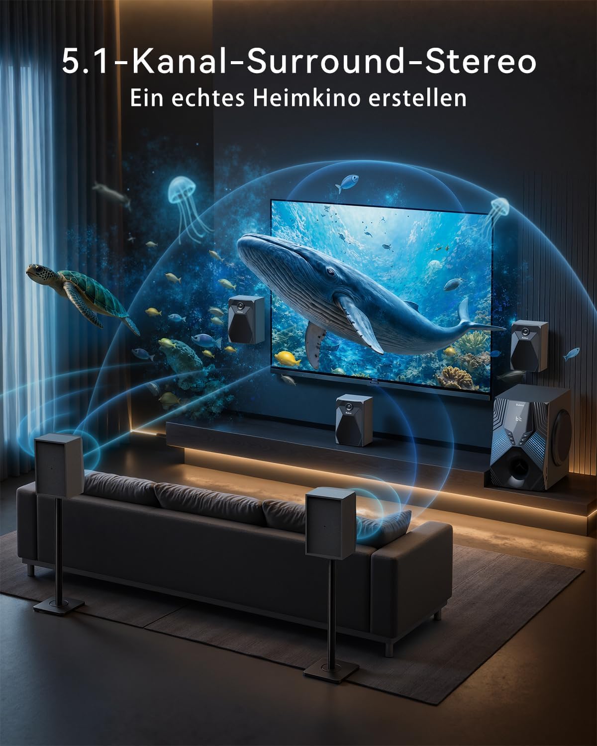 Thumbnail 1 de 1000-W Surround-System mit 8-Zoll-Subwoofer – 5.1 Heimkino Sound
